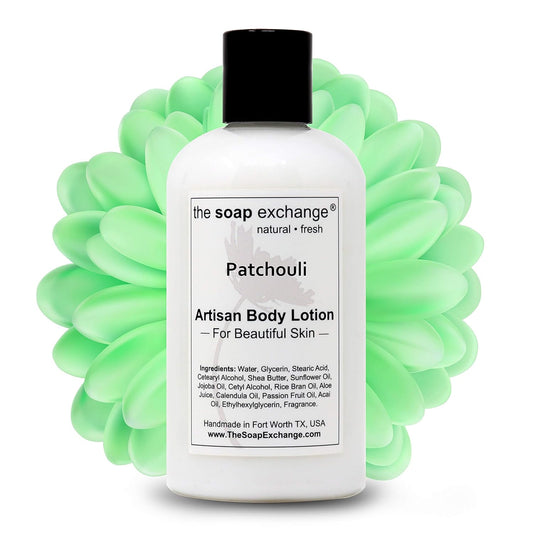 The Soap Exchange Body Lotion - Patchouli Scent - Hand Crafted 8 fl oz / 240 ml Natural Artisan Skin Care for Hand, Face, & Body, Moisturize, Hydrate, & Protect. Made in the USA.