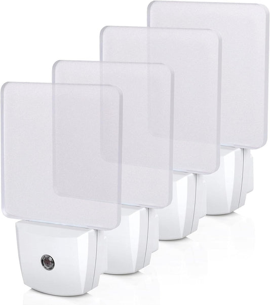DEWENWILS Plug in LED Night Light with Light Sensor, Dusk to Dawn, Kids Nightlight for Nursery, Bathroom, Hallway, Bedroom, Cool White Light, Flat Clear Design, UL Listed, 4 Pack