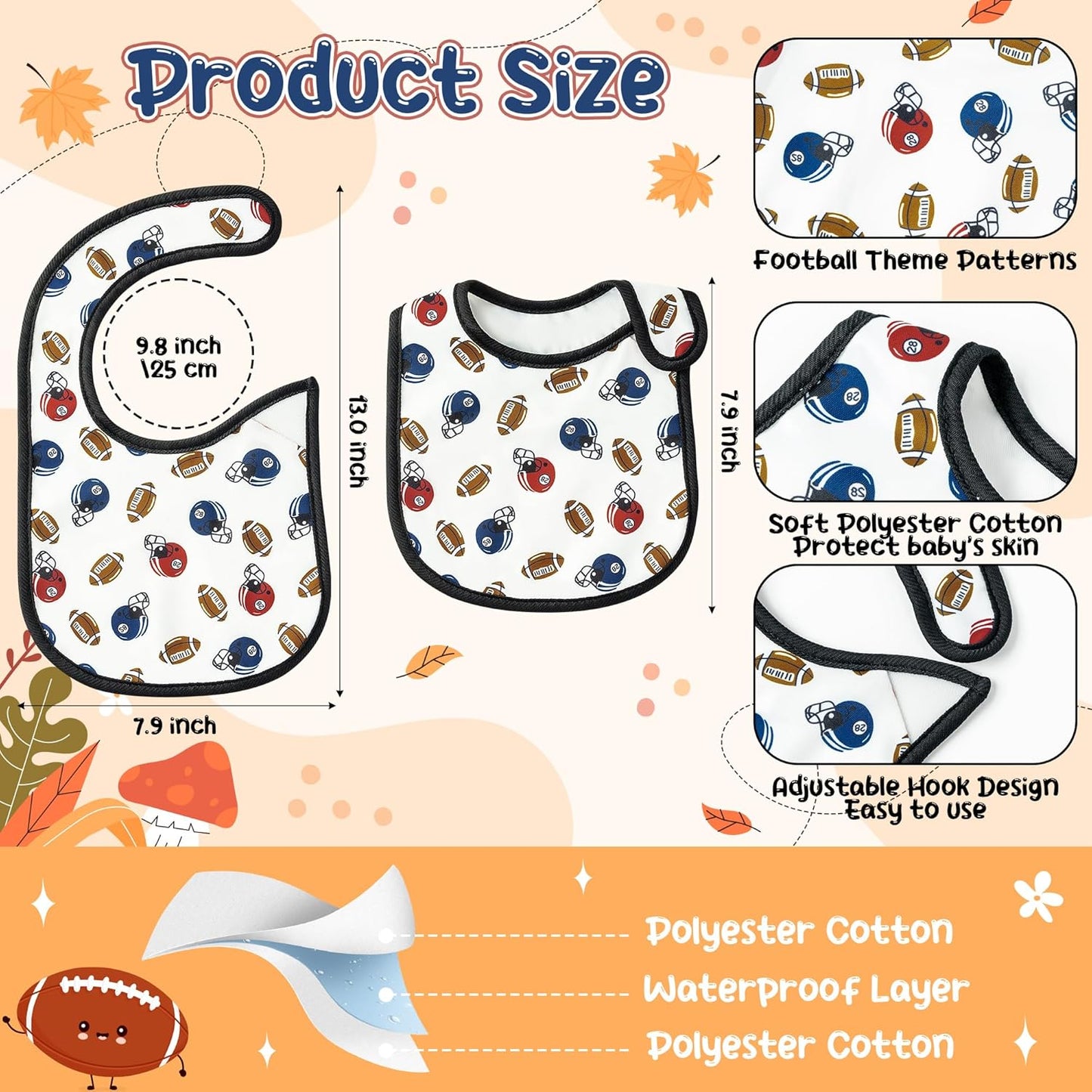 7Pcs Cotton Waterproof Baby Bibs Hook Loop Closure Newborn Bib Keepsake Baby Gift for Drooling Feeding Eating