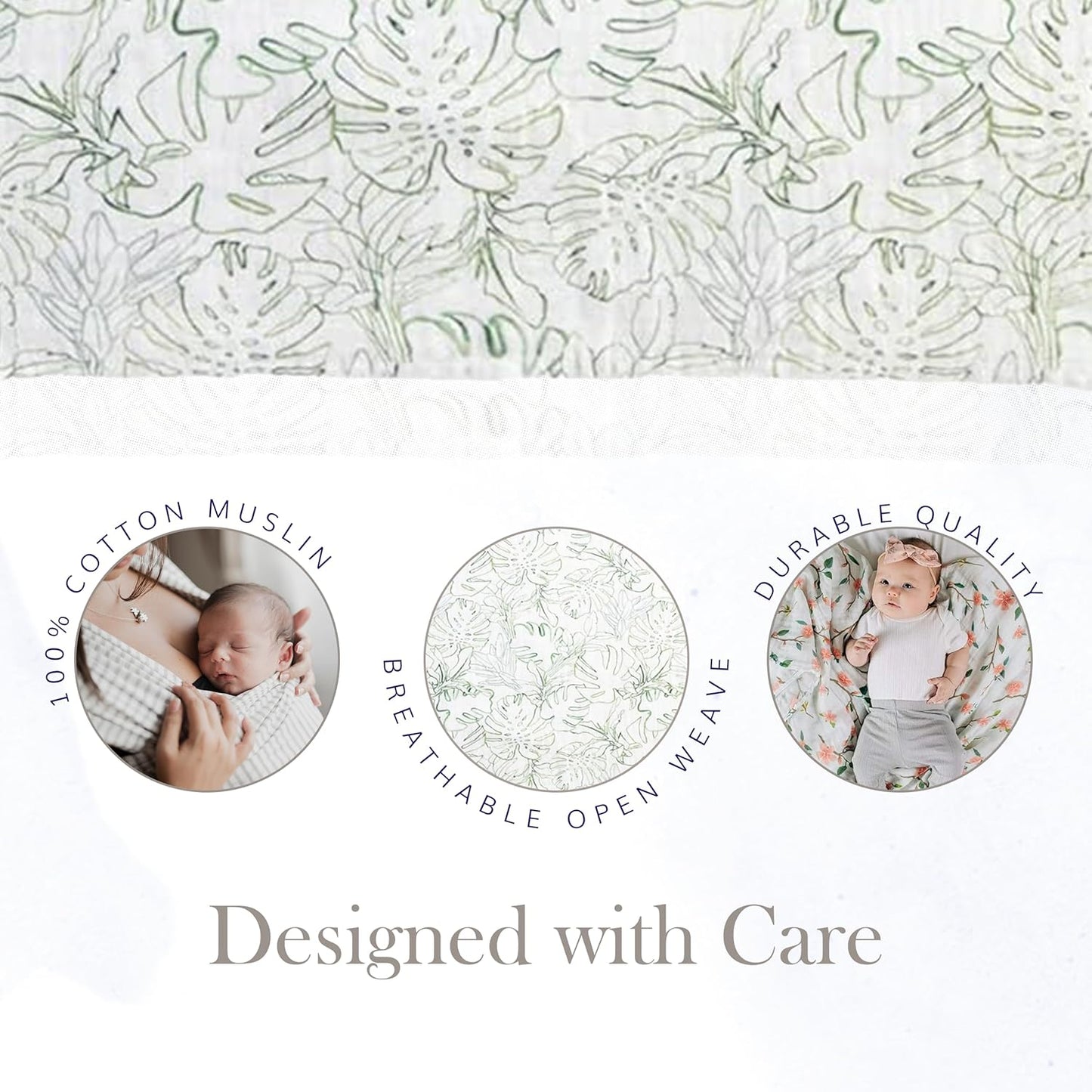 RED ROVR 100% Certified Organic Cotton Muslin Swaddle | Newborn Receiving Blanket | Baby Wrap | Boy, Girl, Unisex | Soft, Lightweight, Breathable | Burping, Nursing, Swaddling | 44"x44" | Jungle Lea