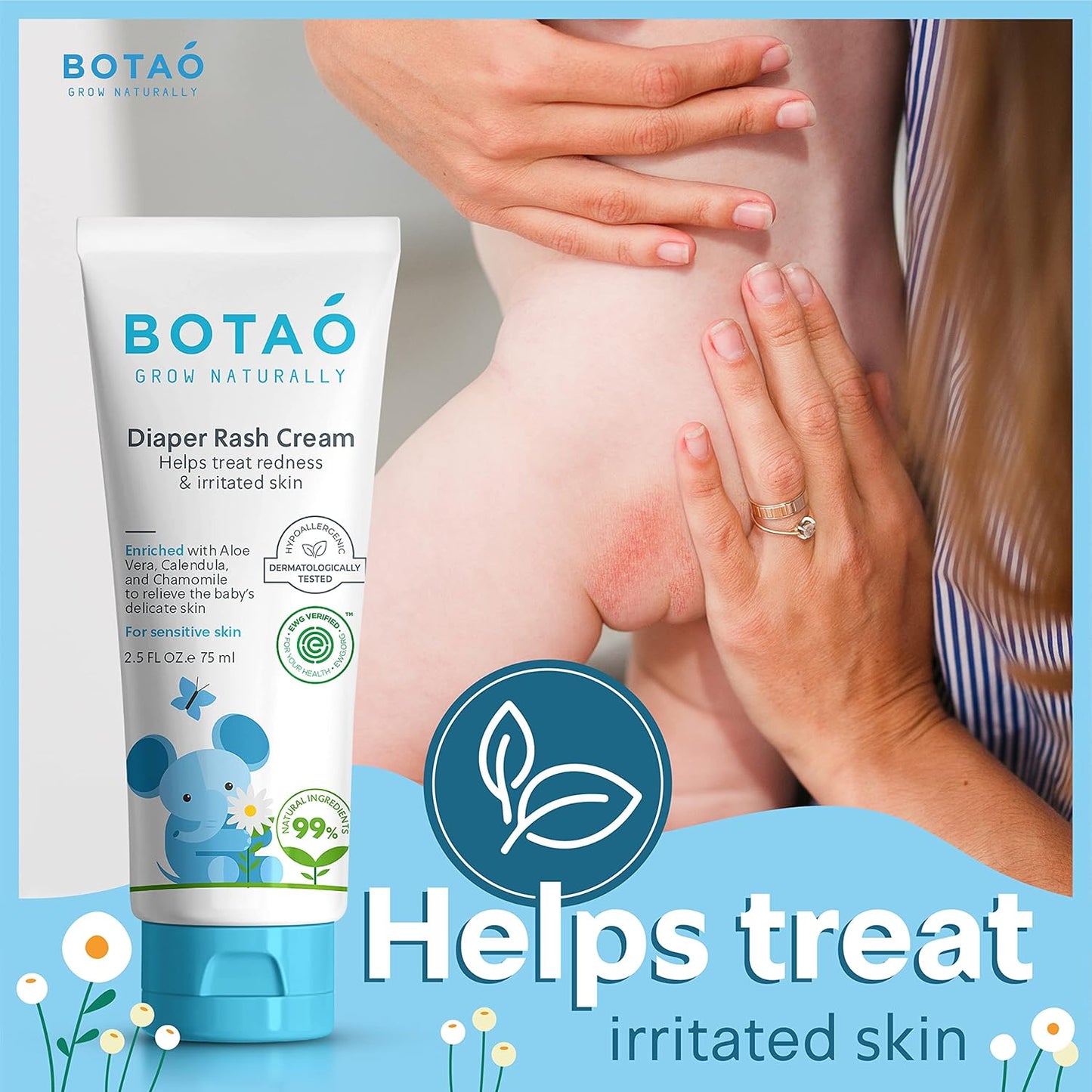 Baby's Natural Diaper Cream | Organic Diaper Cream EWG Verified | Naturally Soothes Baby Rashes | Baby zinc Ointment Natural | For Sensitive Skin with Aloe Vera & Calendula, 2.5Oz (3 Pack)