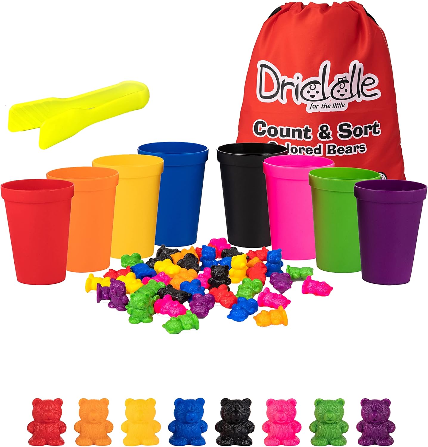 Colorful Counting Bears with Matching Cups - 80 Bears - Sort, Count & Color Recognition Learning Toy for Toddler & Kids - Montessori Education - Preschool Game