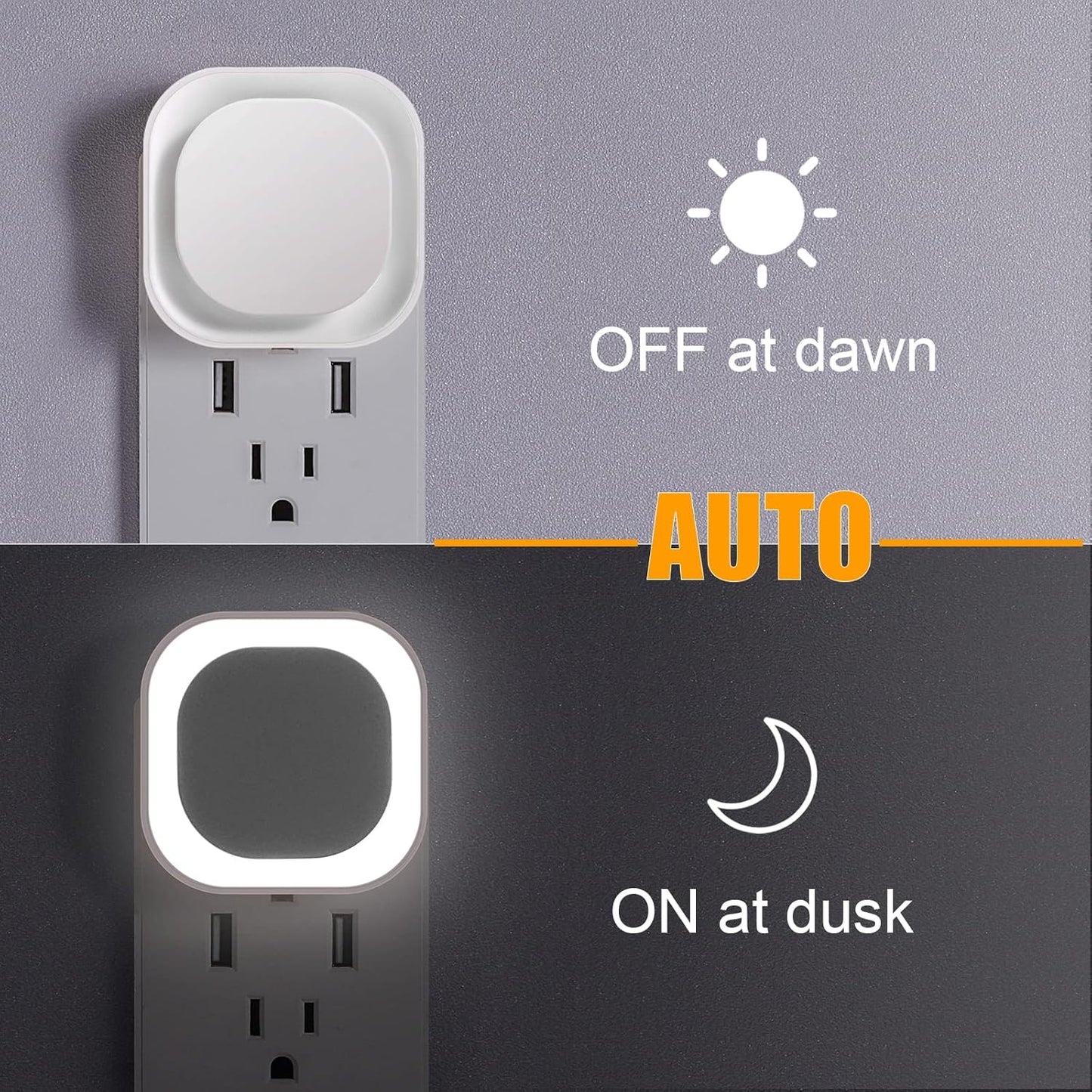 4 Pack Daylight White Night Light, Gentle Eye-Care with Dimmable Wide-Glow & Indirect Reflection, Auto Dusk to Dawn Sensor, Plug in for Kitchen Counter, Garage Workshop, Laundry, Hallway