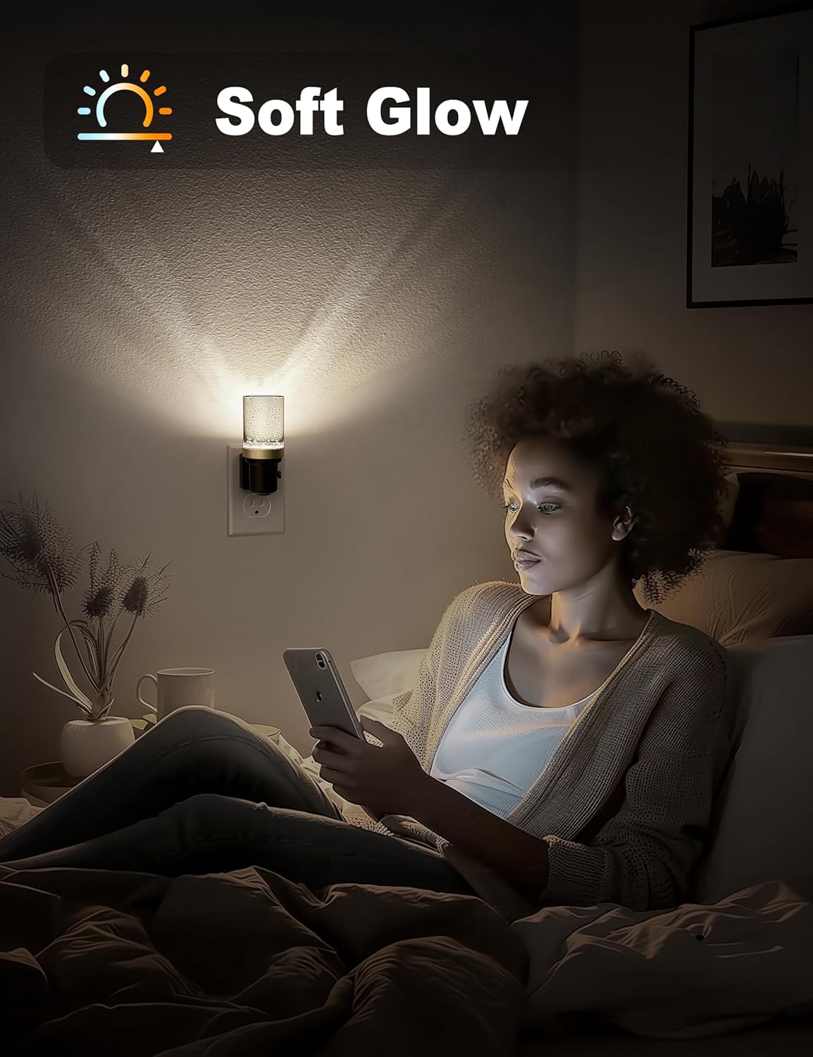 JandCase Night Light, Dimmable Night Lights Plug into Wall, Auto On/Off Light Sensor Nightlight, 5000K Daylight White 0-100LM Brightness LED Night Light, Bathroom Hallway Bedroom Decoration