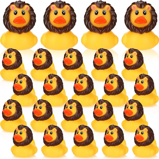 Jexine 24 Pieces Rubber Ducks 4 Styles Assorted Rubber Fun and Adorable Gifts Birthday Party Supplies Bathtub Floating Ducking Reward Gift Bag Filler(Lion Style)