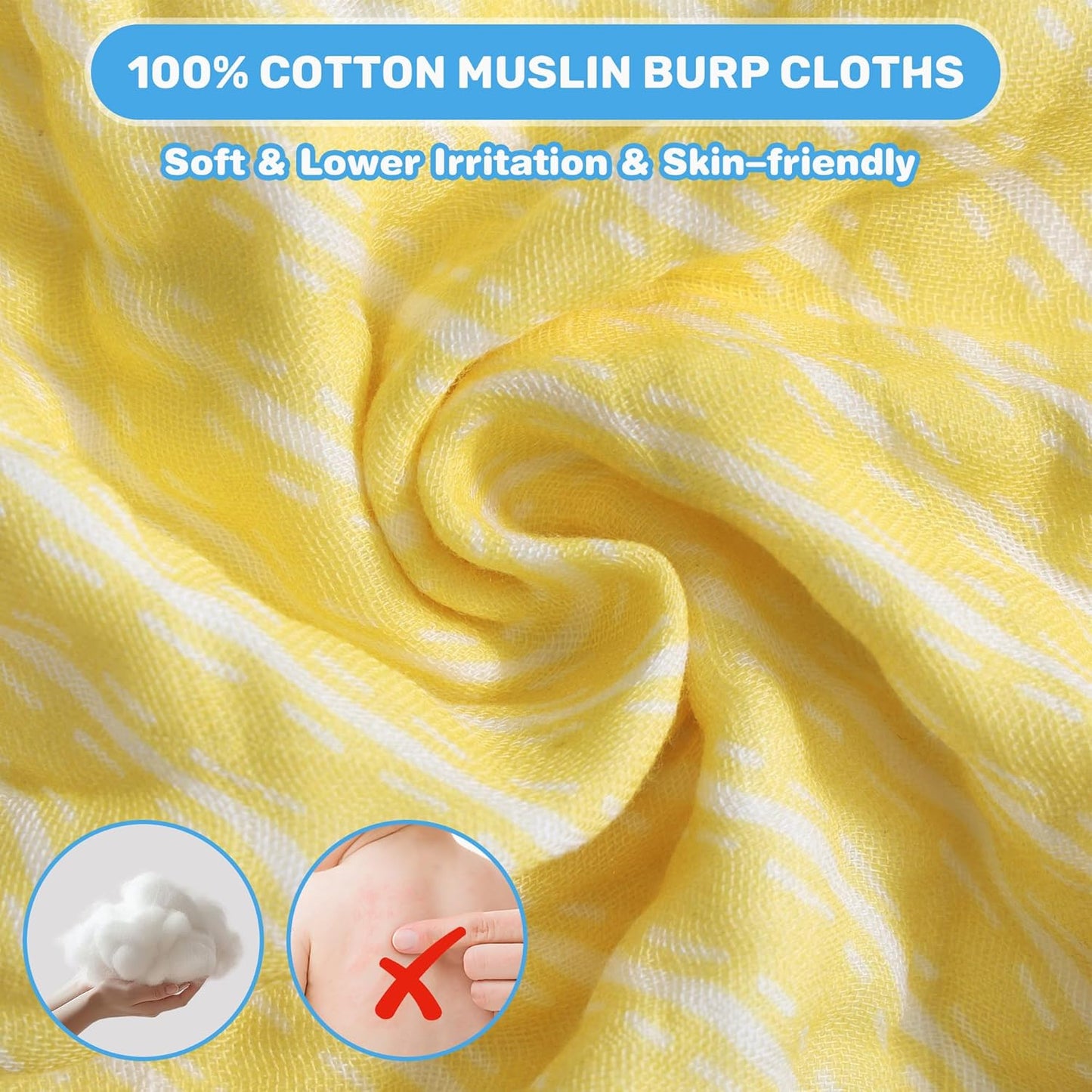 Viviland Baby Muslin Burp Cloths, Super Absorbent Washcloths for Baby Girl and Boy, 10 x 20 inches 6-Layer Baby Bath Towels, Lemon & Leaves 4 Pack