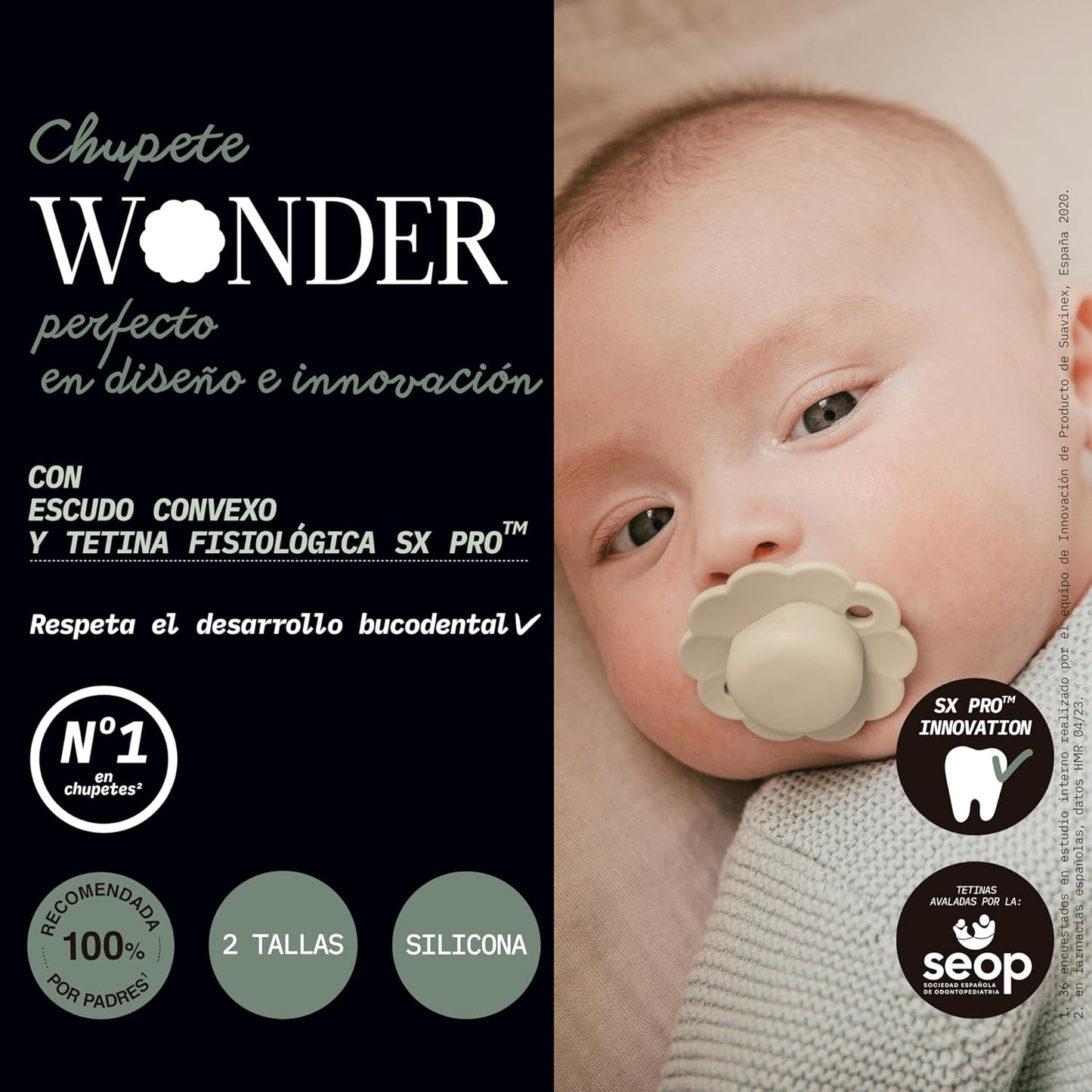 Suavinex Wonder Baby Pacifier, SX Pro Silicone Nipple, Reversible, Non Irritating Shield Design, 2 Pk Pacifiers 0-6 Months, Made in Europe, Gray/Mauve