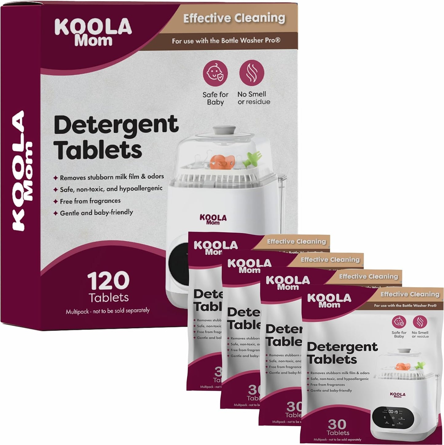 Official Detergent Washing Tablets For Momcozy Baby Breeza & All Bottle Washers - Removes Milk Film & Odor - Non-Toxic, Fragrance-Free Cleaner for Bottles & Pump Parts - 120 Count KOOLA Mom