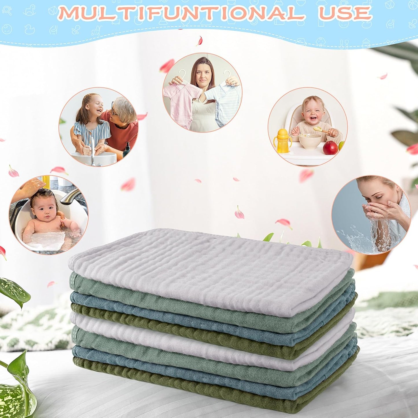 Buryeah Muslin 20 Pcs Burp Cloths Large 20" x 10" 100% Cotton 6 Layers Ultra Absorbent and Soft Hand Washcloths for Baby Drool and Messes Gentle Burp Cloth for Boys & Girls(Dark Colors)