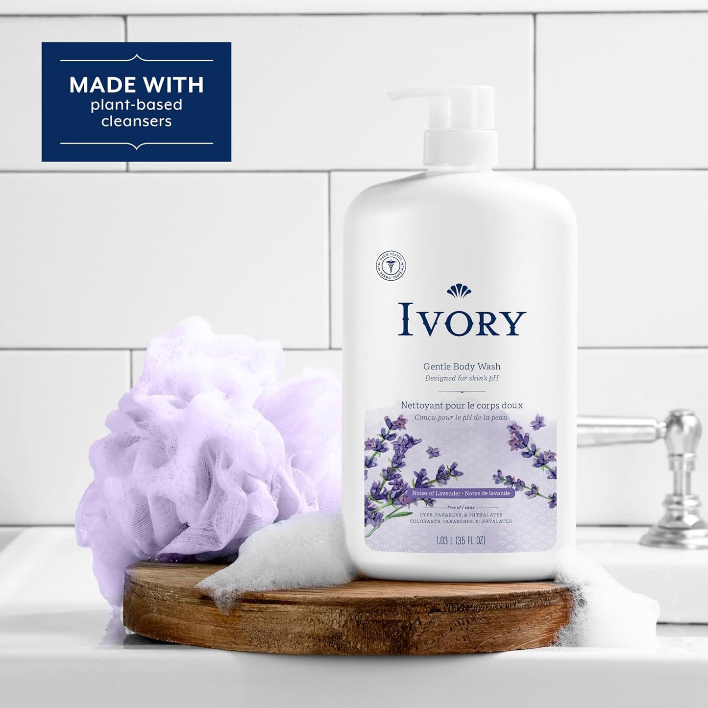 Ivory Body Wash, Designed for the Whole Family, Gentle Formula, Free of Dyes Heavy Perfumes Parabens Phthalates & Silicones, Lavender Scent, 35 oz