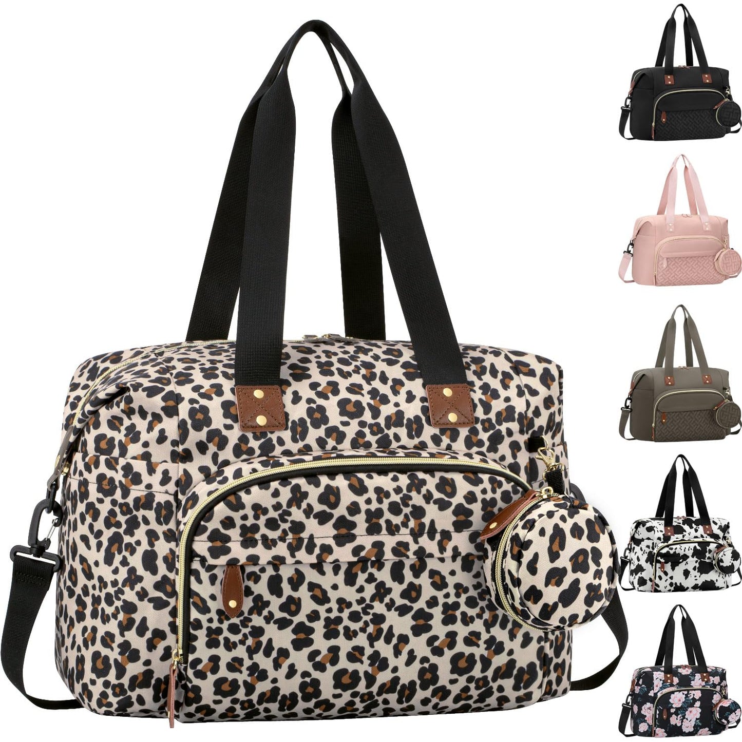 Diaper Bag Tote, Baby Bag Travel Diaper Tote Bag with Pacifier Case, Cute Maternity Hospital Baby Stylish Diaper Tote for Mom Dad Medium Size, Leopard Print