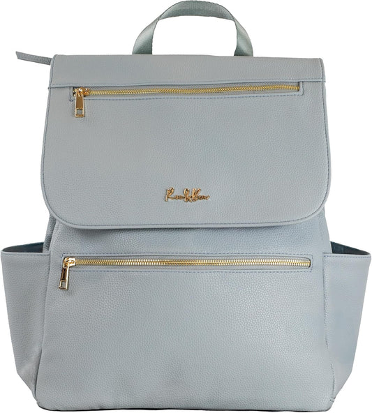 Premium Vegan Leather Diaper Bag Backpack – Large Designer Baby Bag, Stylish Diaper Backpack with Stroller & Crossbody Straps & Multiple Compartments (Powder Blue)