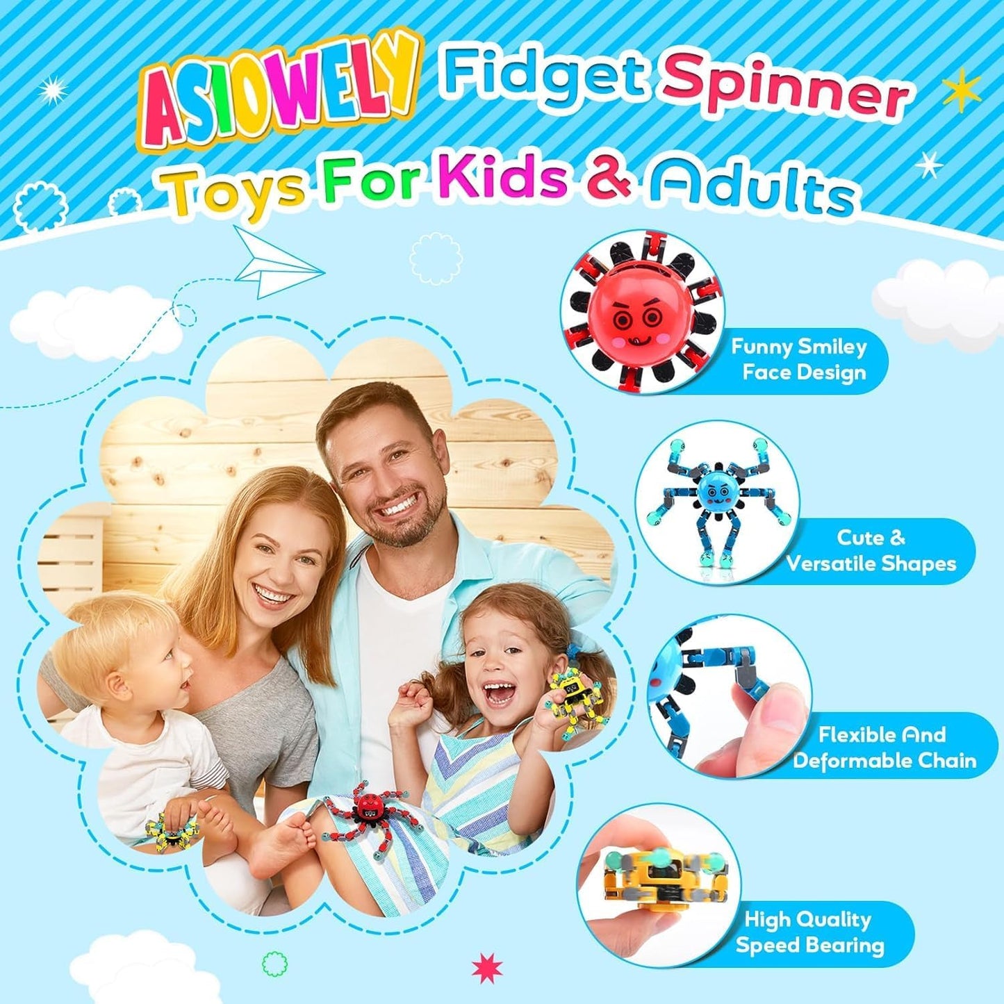 Transformable Fidget Spinner Toys for Kids and Adults,2 PCS Finger Sensory Toy for Boys Girls Autism ADHD Relief,Gifts for Chrismas Birthdays Party Favors for Teens Travel Stocking Stuffers