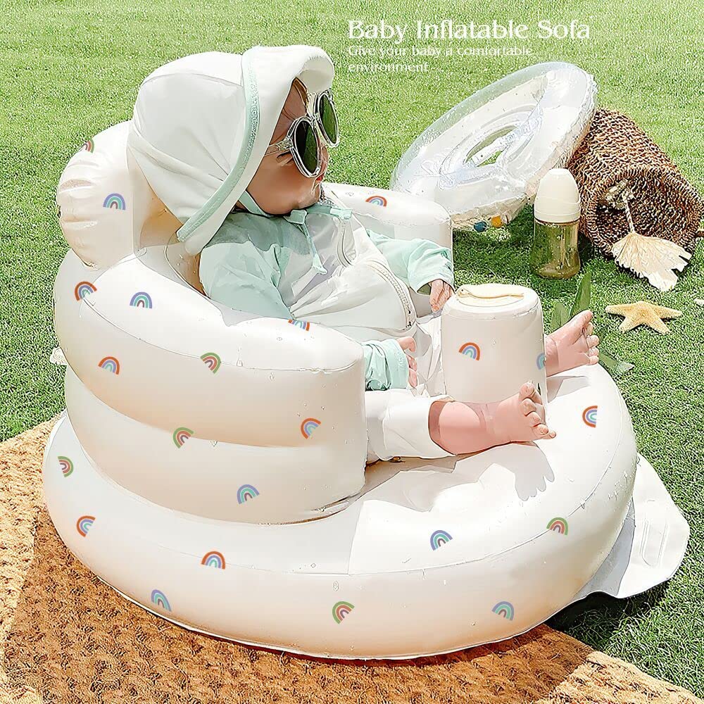 Inflatable Baby Chair, Baby Inflatable Seat for Babies 3 Months and Up Summer Inflatable Baby Seat for Sitting Up, Blow Up Baby Floor Seat with Built in Air Pump, Rainbow