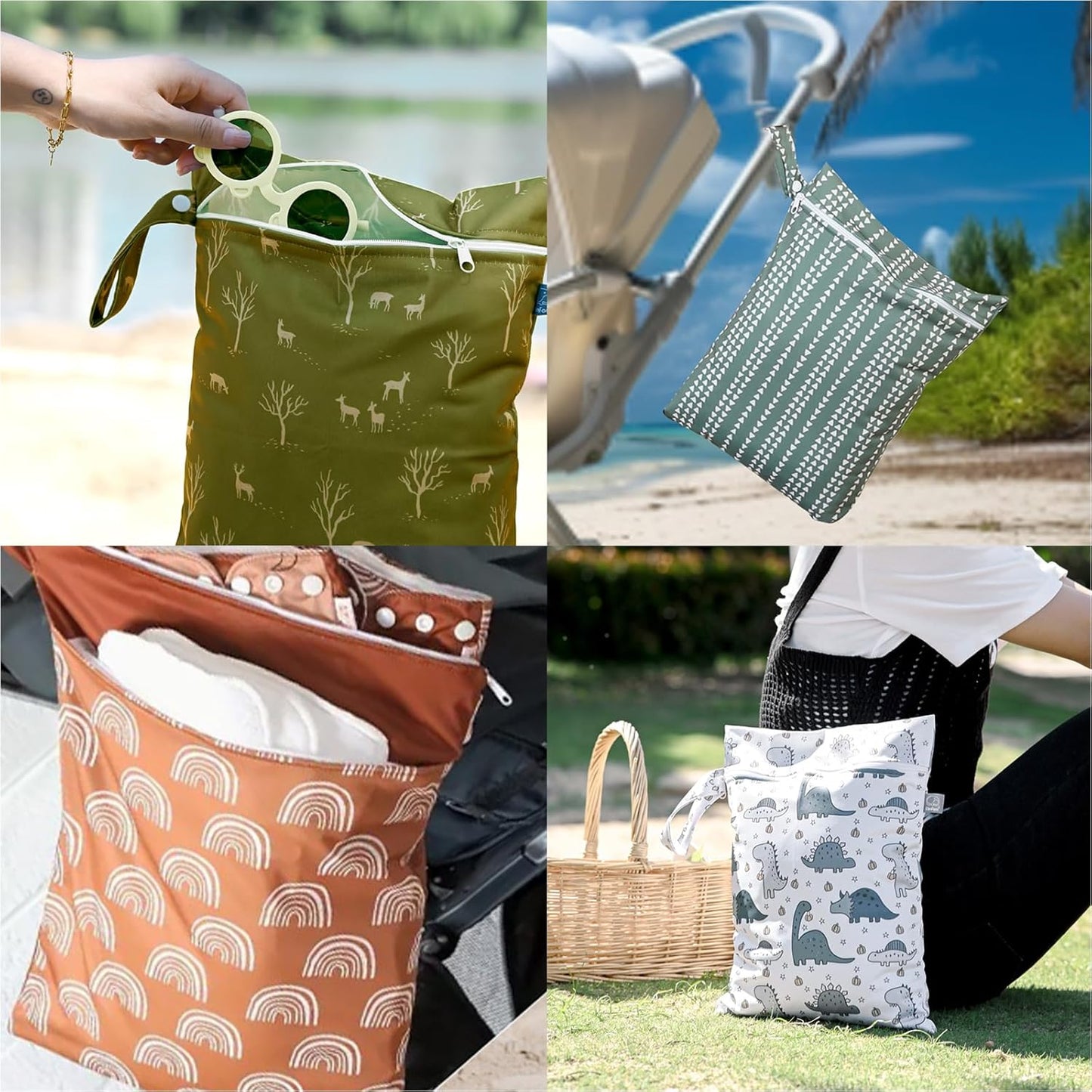 Happy Flute 3 Set Wet Bag Storage Bag Zipper Waterproof Washable Travel Bags, Beach, Pool, Gym Bag for Cloth Diaper, Swimsuits & Wet Clothes for Baby,11.8x15.7inch(YMX002-S12)