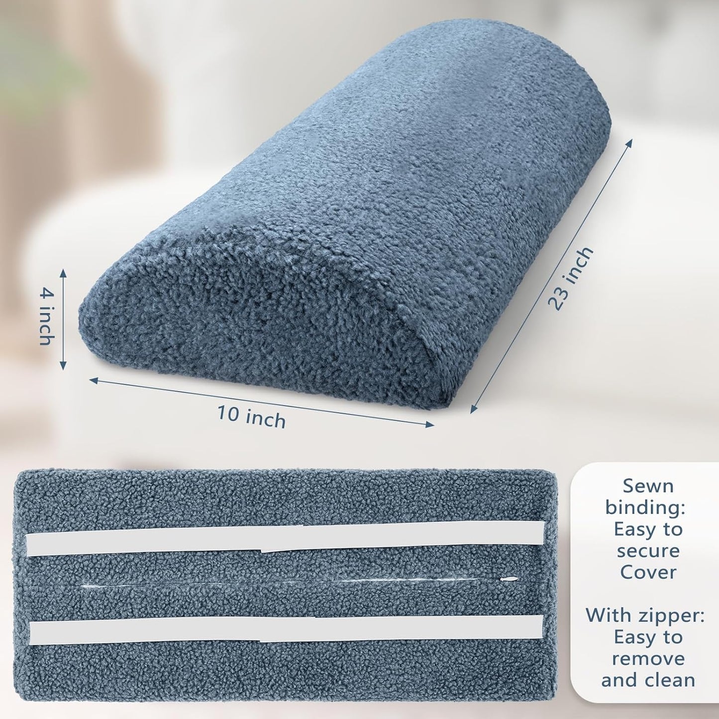 Wesiti Recliner Foot Pillow Cushion High Resilience Sherpa Memory Foam Bolster Sleeping Rest Multipurpose Half Roll Leg Pillow Suitable for Bed Chair Sofa Headrest Back Lumbar Leg Support(Haze Blue)