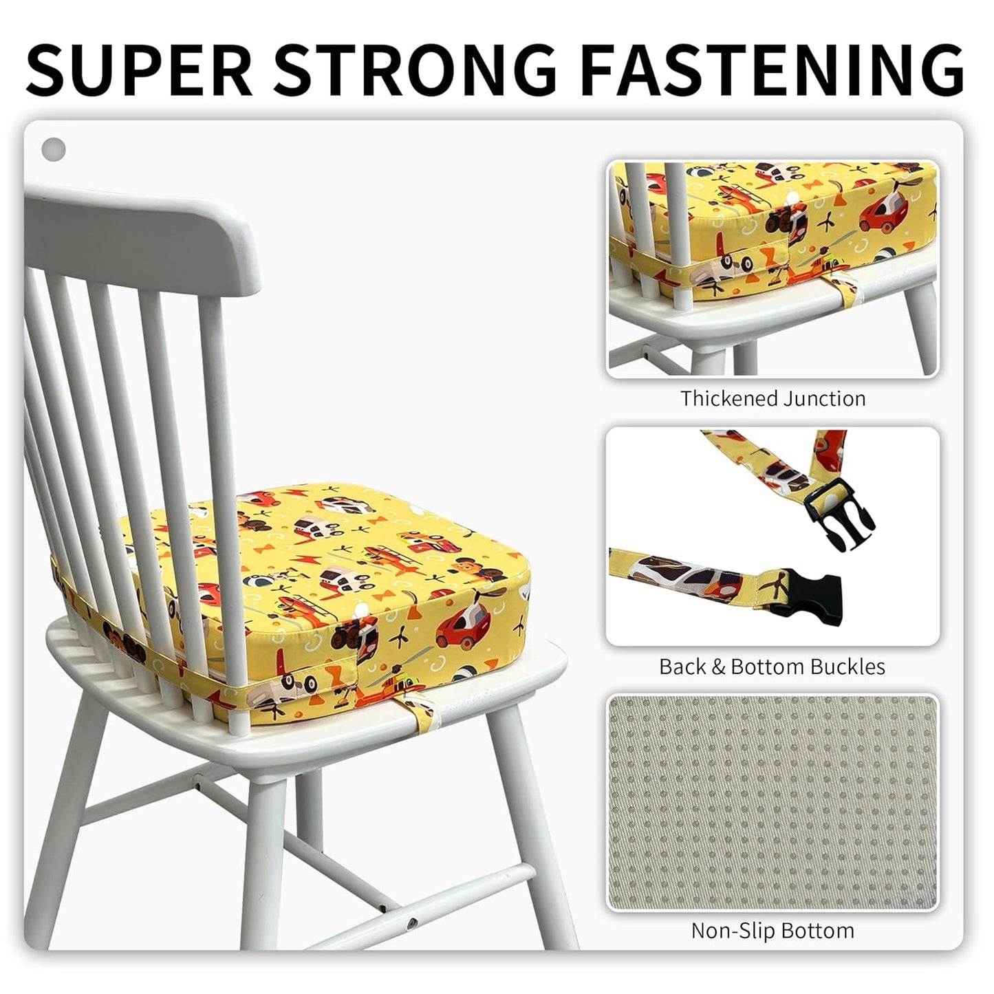 Toddler Booster Seat for Kitchen Chair, 3.5" Oxford Foam Cushion, Non-Slip Base, Adjustable Straps, Portable Dining Booster for Self-Feeding Toddlers at Home or on The Go (Car)