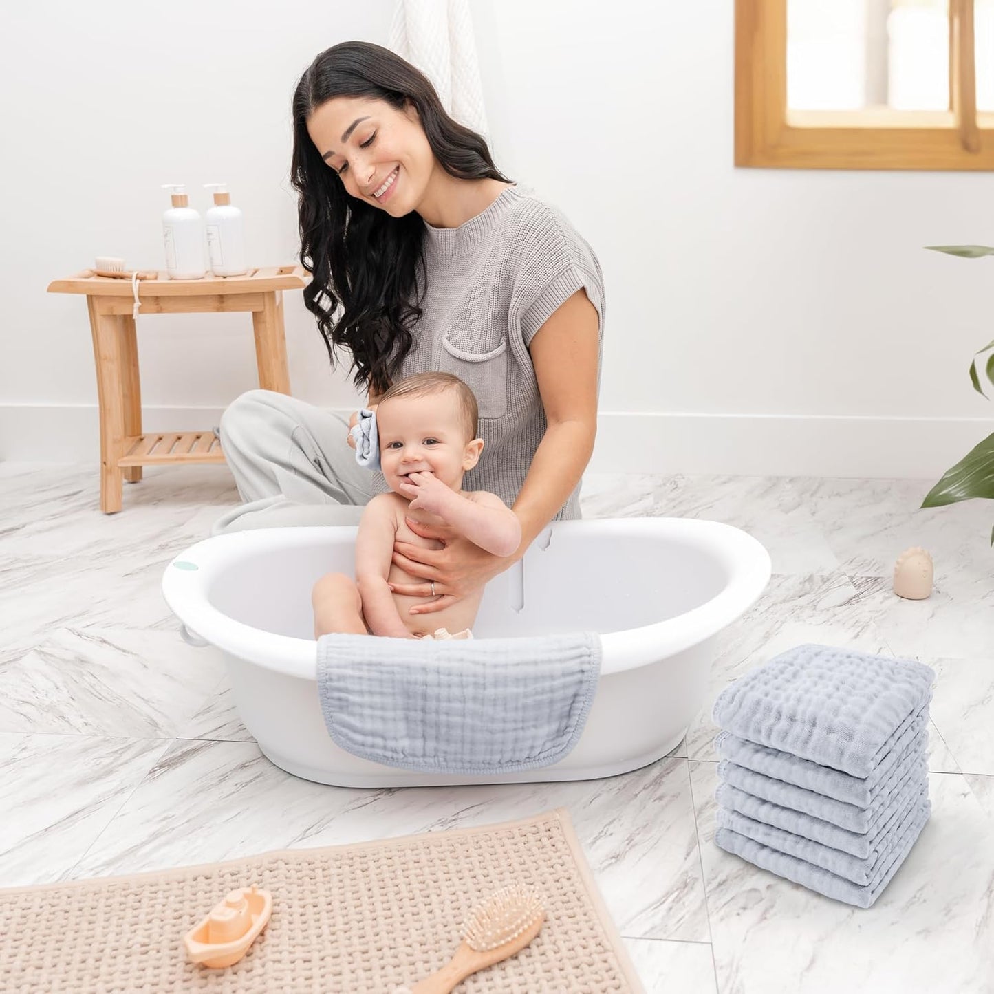 Comfy Cubs Muslin Baby Washcloths 10 Pack - Soft 6-Layer Cotton Wash Cloths for Sensitive Skin - 10"x10" Large, Gentle, Absorbent Infant Essentials for Newborn and Toddlers - Slate