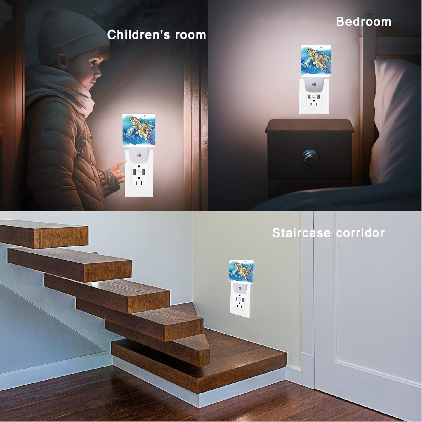 Turtle Night Light,Watercolor Sea Turtle Night Lights 0.5W Sleep Friendly for Boys Girls Led Night Light Dusk to Dawn Sensor Nightlight for Stairway/Hallway/Kitchen