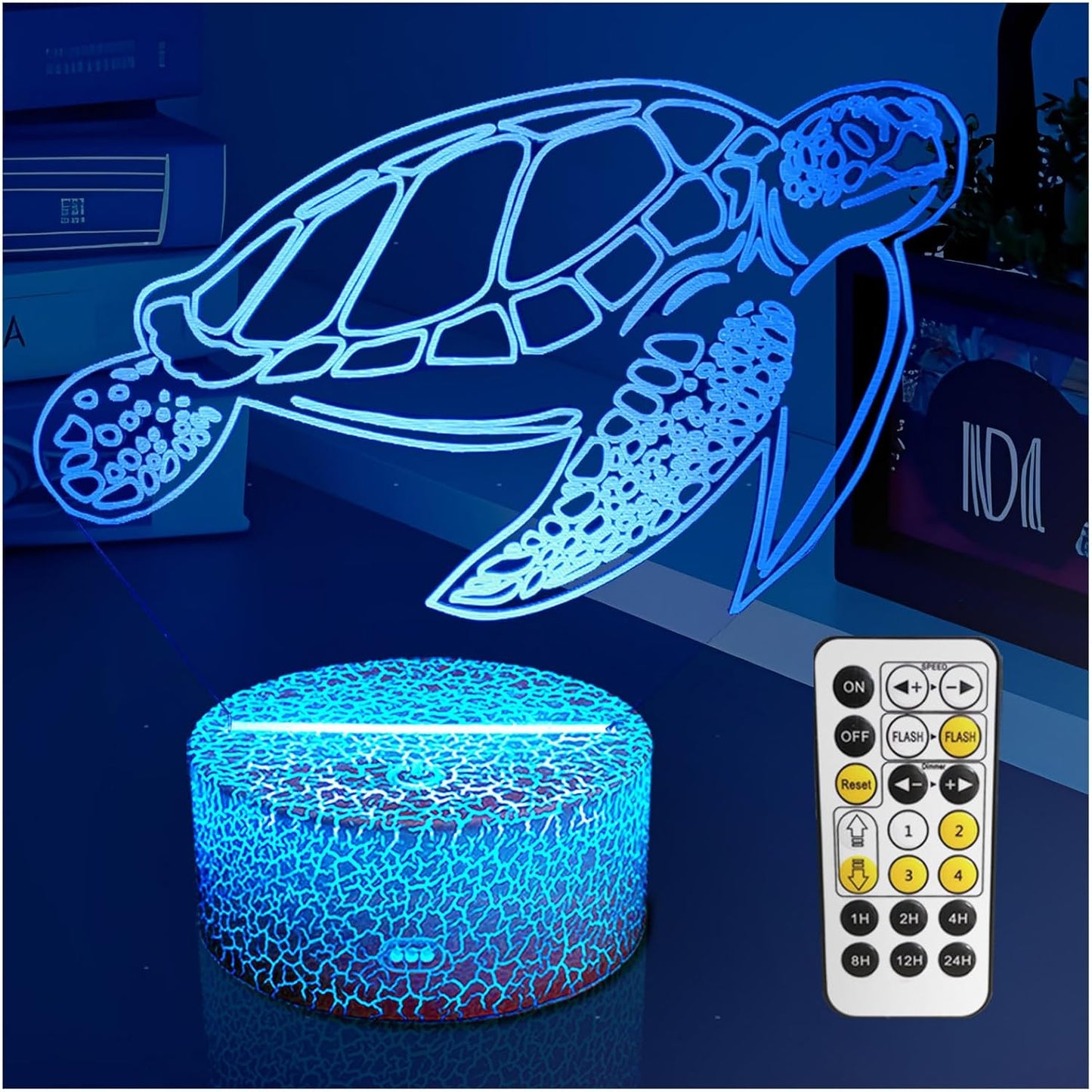 Ocean Sea Turtle Night Light, 3D Illusion Turtle Night Lamp for Kids Room, Multi Color Changing with Timing Remote, Sea Turtle Bedroom Decor for Boy Girl, Gifts for Teen Kid