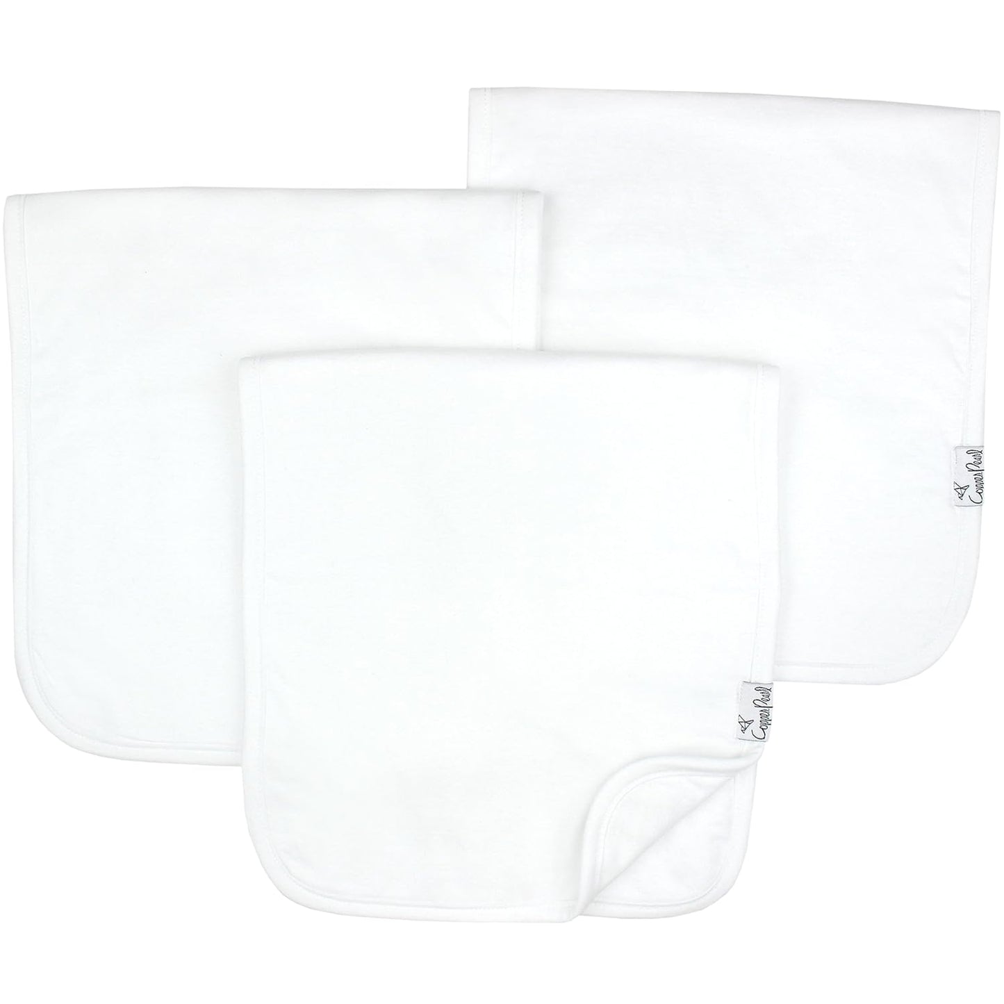 Copper Pearl Premium Baby Burp Cloths - 3-Pack Large Cotton Burp Cloths, Extra Soft Spit Up Rags with 3 Absorbent Layers, Perfect for Baby Boy and Baby Girl Gifts (21" x 10" Size, White Basics Set)