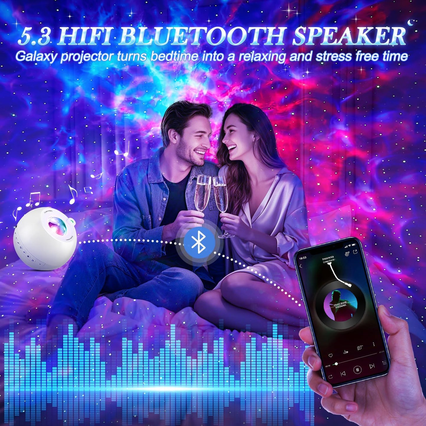 Star Projector Galaxy Light Projector ,15 Colors Star Lights for Ceiling Projector, 15 White Noises Galaxy Projector for Bedroom, Bluetooth+Remote+Timer Stars for Ceiling Projector Lights for Bedroom