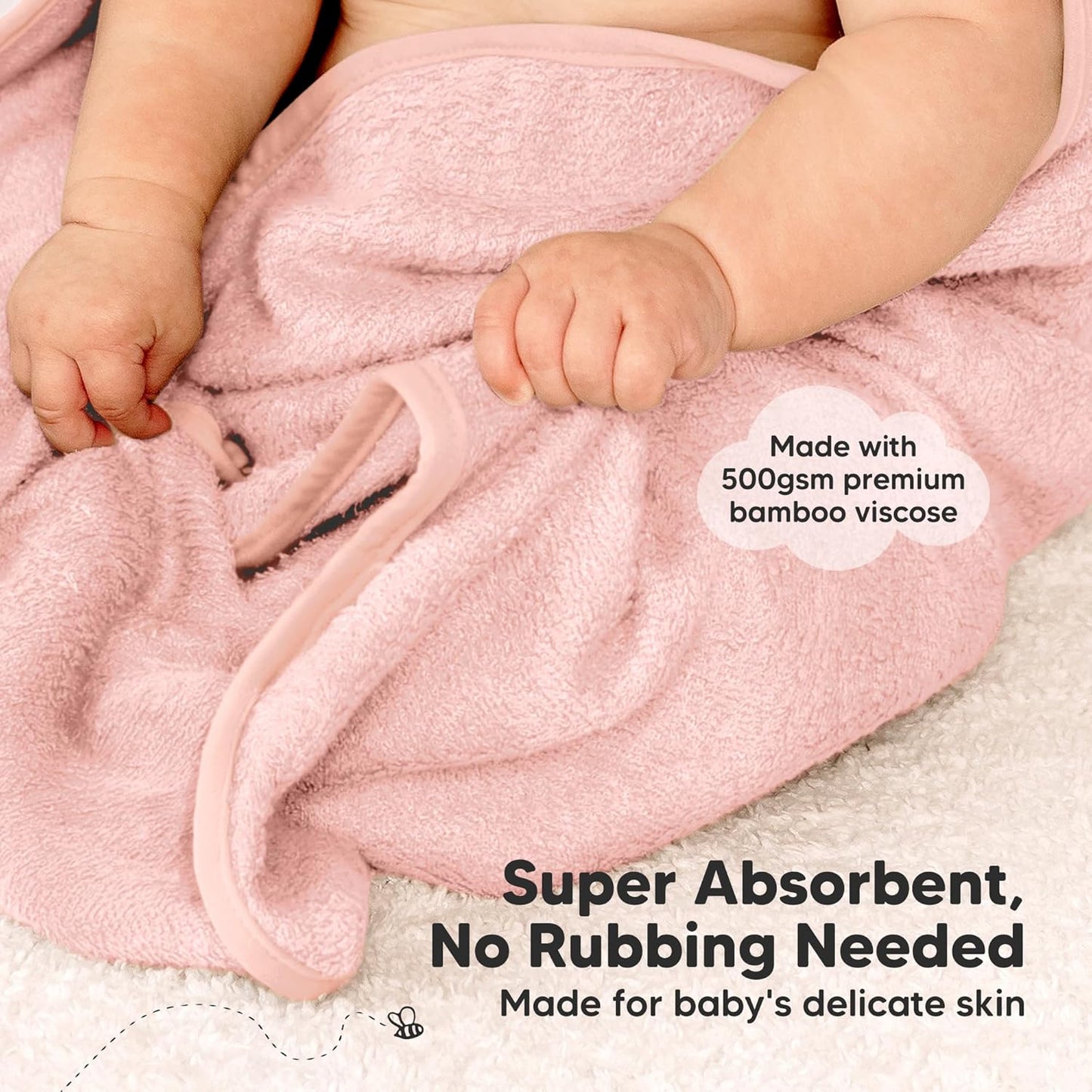 KeaBabies 2-Pack Hooded Baby Towels for Newborn - 30x30 Soft & Absorbent Viscose From Bamboo Baby Bath Towels with Hood for Infant, Toddler,Kids,Boys Girls,Newborn Bath Essentials (Rose Ivory, Petite)