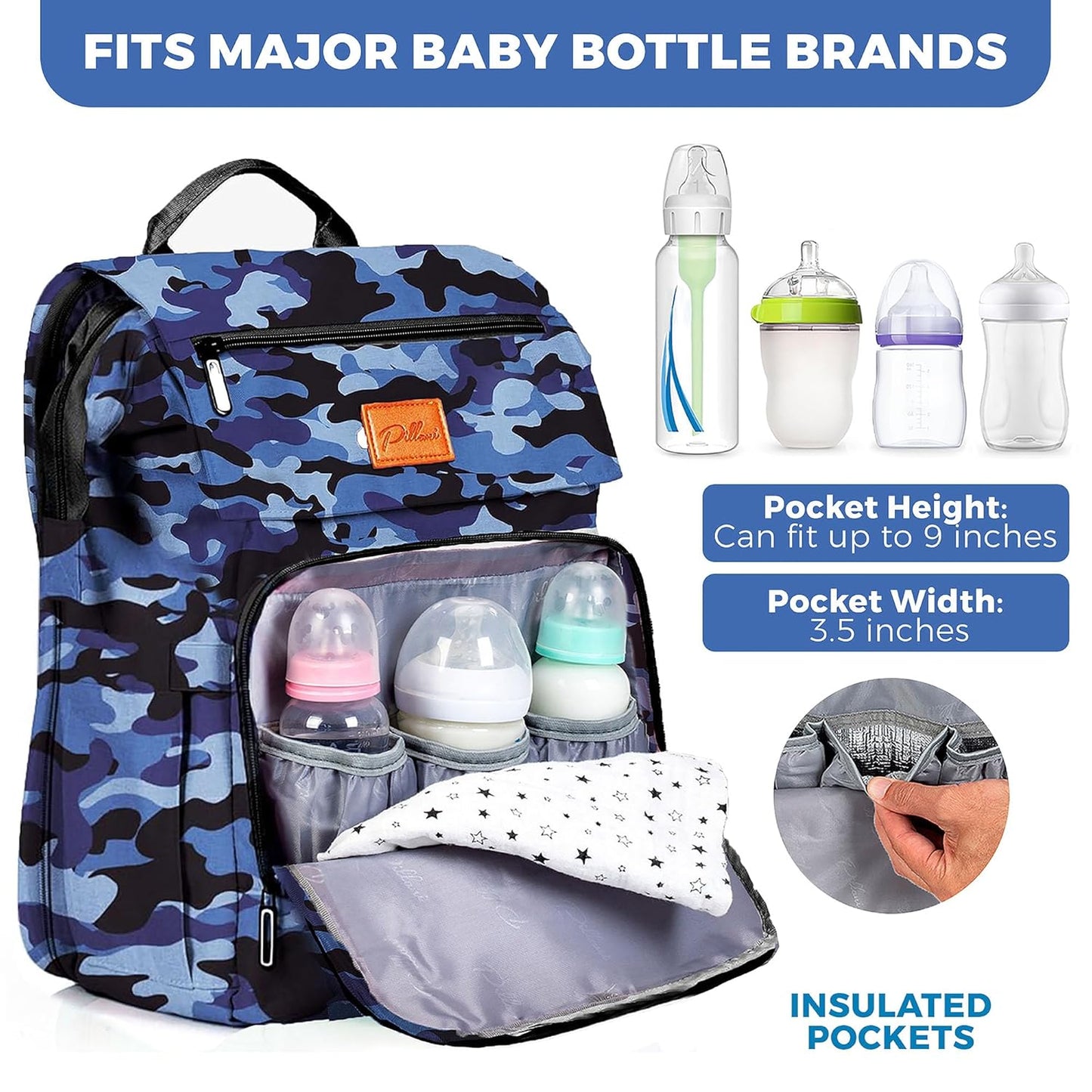 PILLANI Baby Diaper Bag Backpack - Large Bag for Boys & Girls, Waterproof Diaper Backpack - Travel Diaper Bags w/Changing Pad, Baby Registry Search & Shower Gifts - Essentials Must Haves Newborn Stuff