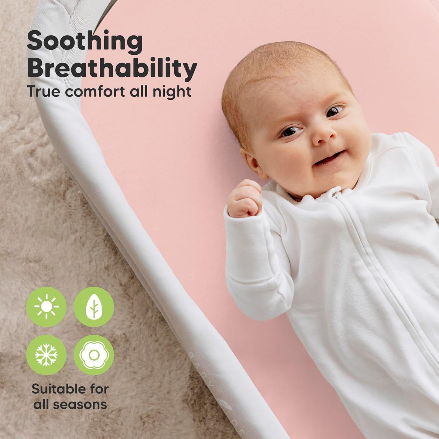 2-Pack Organic Bassinet Sheets for Girls, Boys - 100% Cotton Bassinet Mattress Sheets Compatible with Halo Bassinest Swivel Sleeper, Graco, Baby Delight, Chicco, Unisex Fitted Bassinet Sheets (Rose)