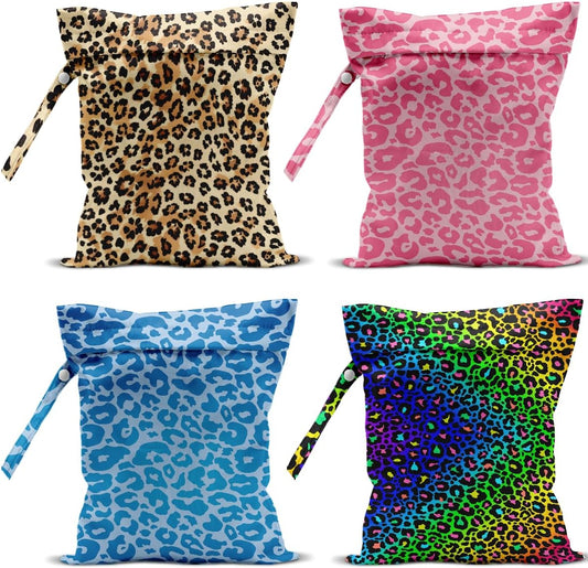 4 Pack Neon Leopard Print Wet Bag Waterproof Washable Reusable Wet Dry Bag for Swimsuit Dirty Clothes Diaper Travel Pool Beach Yoga Gym Travel Birthday Christmas Bachelorette Party Camping Toiletries