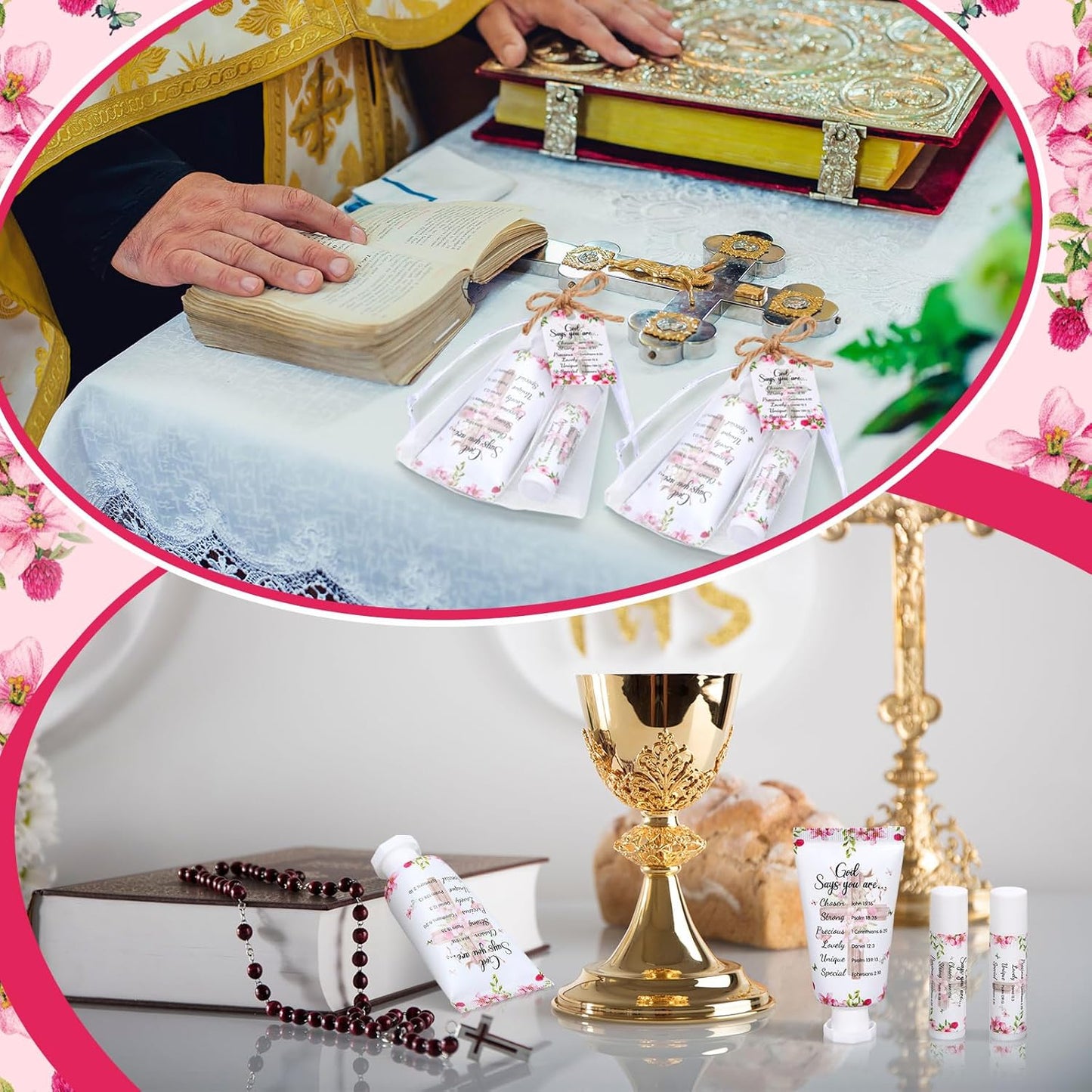 24 Sets Christian Hand Cream and Lip Balm Gift Set Christmas Christian Gift for Women Travel Size Hand Lotion Bible Verse Lip Balm Bulk for Baby Bridal Shower Mom Holiday Gift(Cute)