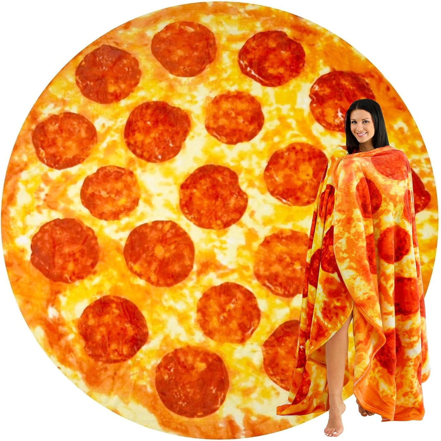 Zulay Pepperoni Pizza Blanket - Novelty Big Pizza Blanket Adult and Kids - Premium Soft Flannel Round Pepperoni Blanket for Indoors, Outdoors, Travel, Home and More, 285 GSM - 36 Inches