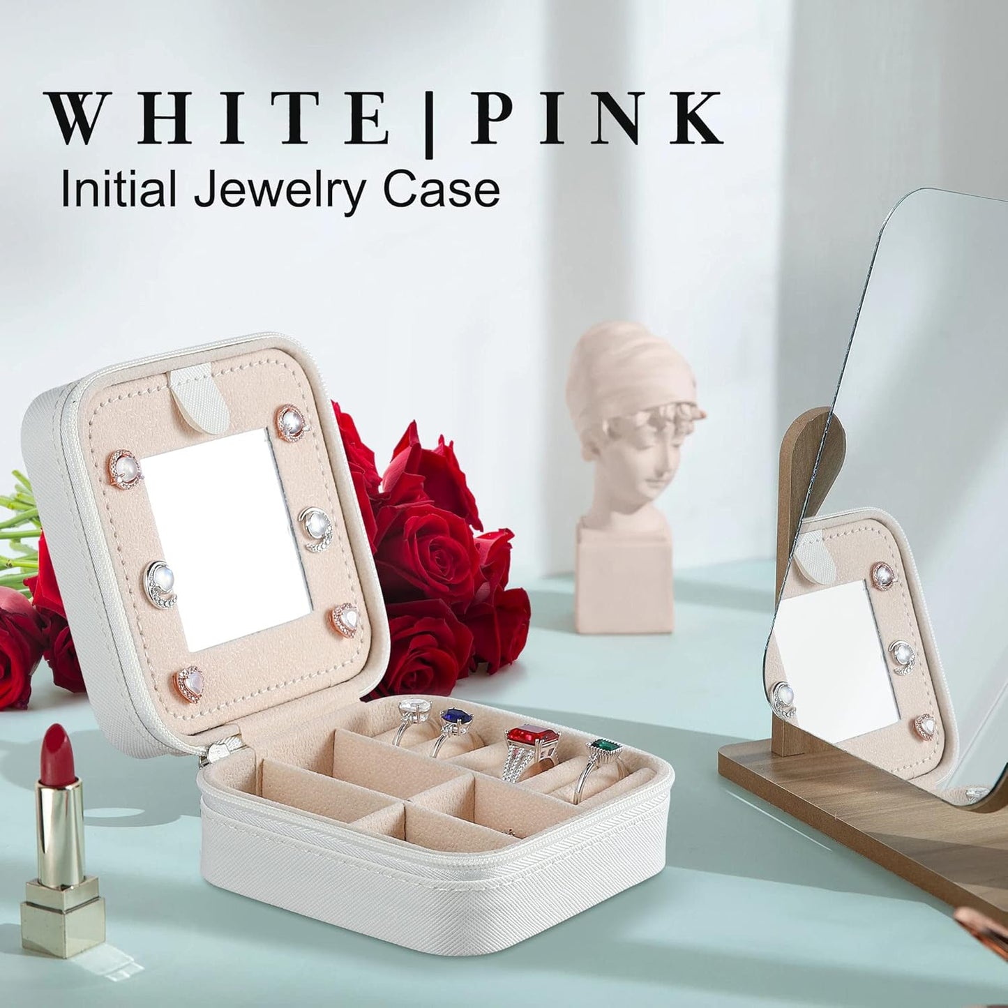 Parima Jewelry Organizer Box, Small Jewelry Box for Women Girls Initial P Travel Jewelry Case Small Jewelry Organizer Box Travel Jewelry Case Jewelry Box Organizer - Letter P, White