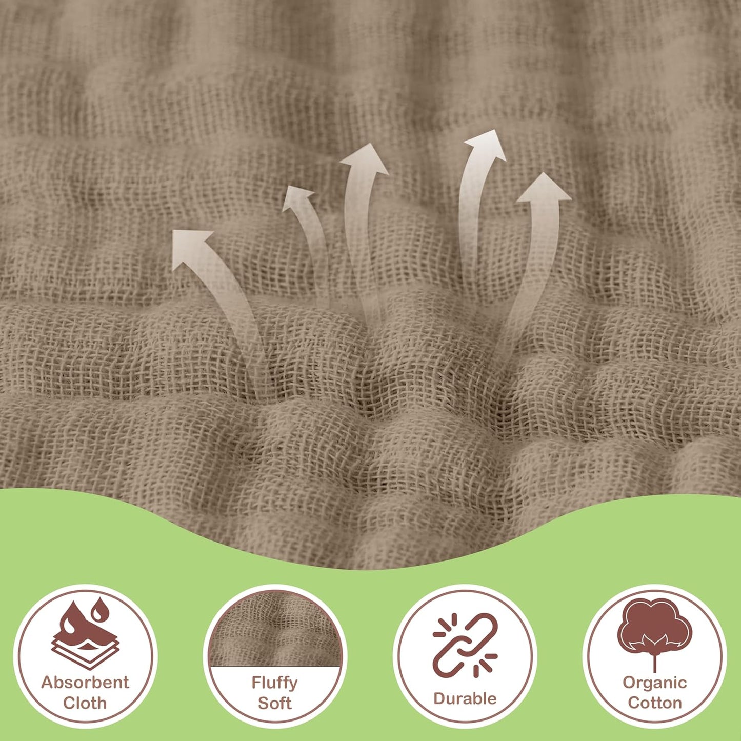 Organic Cotton Muslin Baby Hooded Towels - 32x32 Inch, 2 Pack Newborn Bath Towels for Boys & Girls, Soft & Absorbent Bath Set (Olive/Ivory)