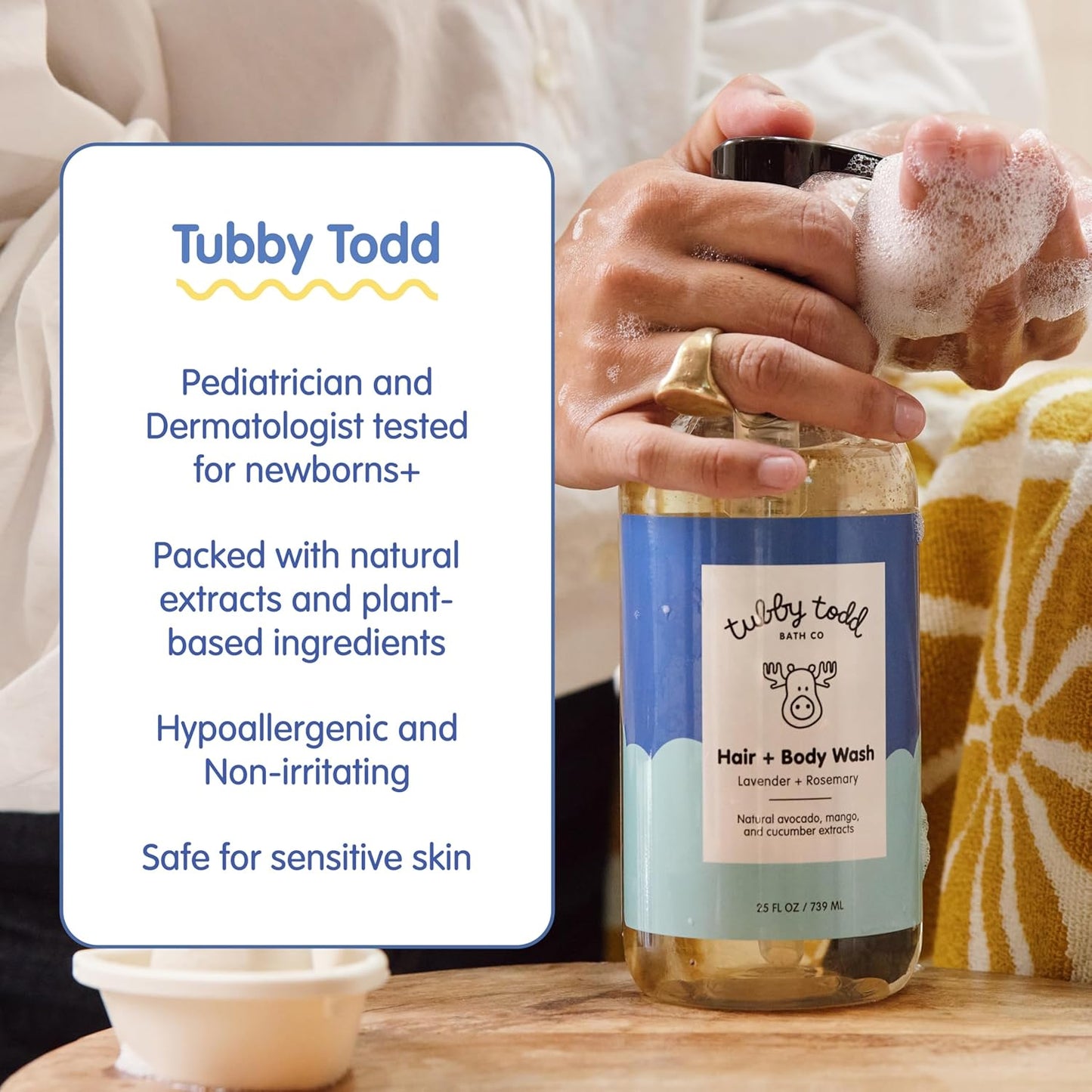 TUBBY TODD Hair + Body Wash - Baby Shampoo and Body Wash - Gentle, Natural Baby Was for Newborns, Babies, and Toddlers - Non-Toxic and Hypoallergenic - Lavender Rosemary, 25oz