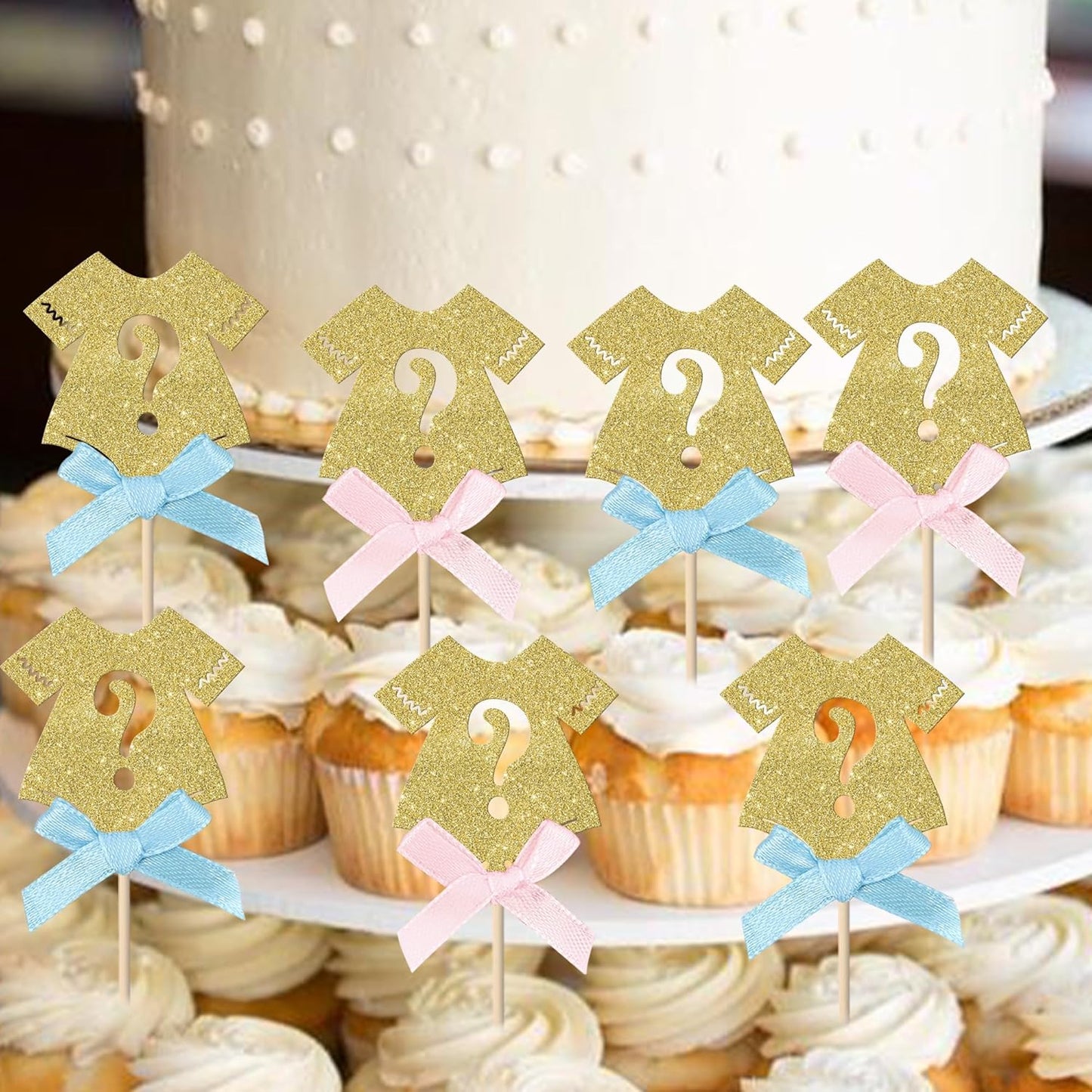 Rsstarxi 24 Pack Glitter Gender Reveal Cupcake Toppers Boy or Girl Cupcake Toppers Pink or Blue Bow Tie Cupcake Picks for Baby Shower Gender Reveal Theme Party Cake Decorations