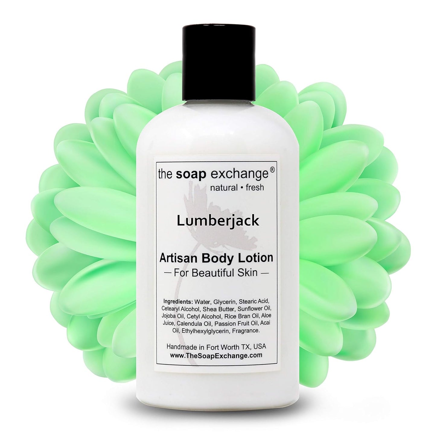 The Soap Exchange Body Lotion - Lumberjack Scent - Hand Crafted 8 fl oz / 240 ml Natural Artisan Skin Care for Hand, Face, & Body, Moisturize, Hydrate, & Protect. Made in the USA.