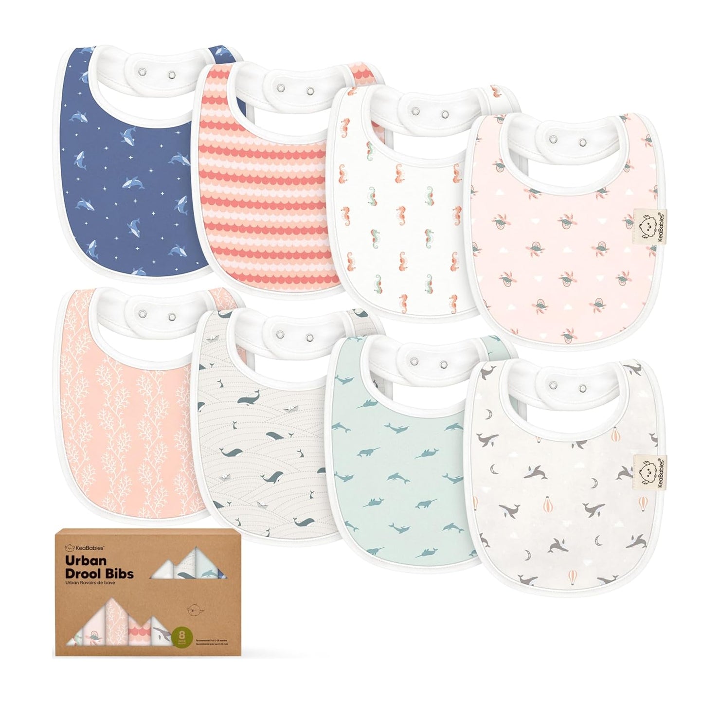 8-Pack Organic Baby Bibs for Boys, Girls - Soft Cotton Drooling and Teething Bibs for Baby Girl & Boy, Extra Absorbent, Easy to Clean & Put On for Toddler, Newborn, Infant 0-24 Months (Marine Muse)