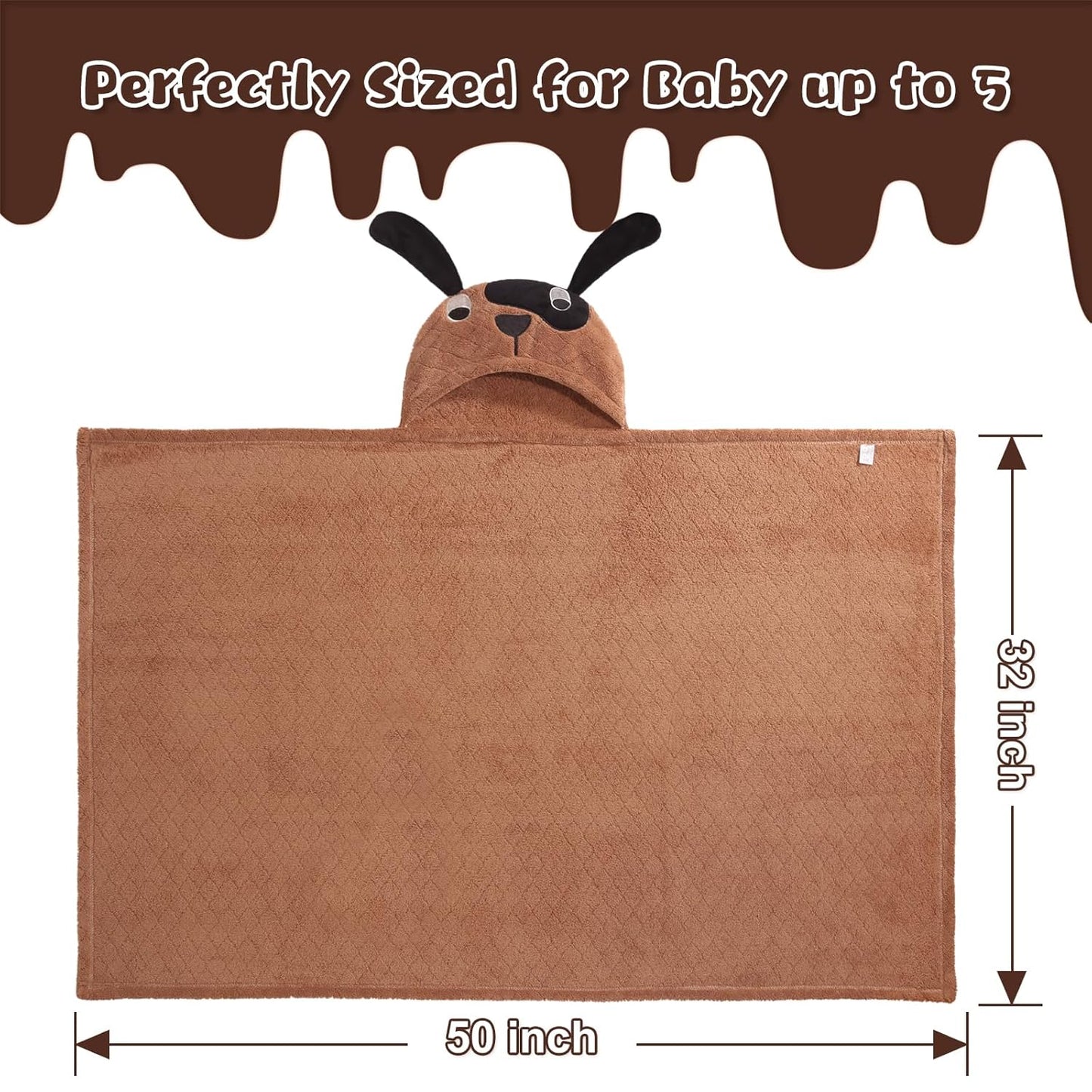 Toddler Hooded Bath Towel Age 1-5,2-Pack Thick Absorbent Bath Towel Boys & Girls, 50"x32"Large Size Ultra Soft with Hood Panda Puppy,Baby Bath Essential for Infant and Children, Brown & White