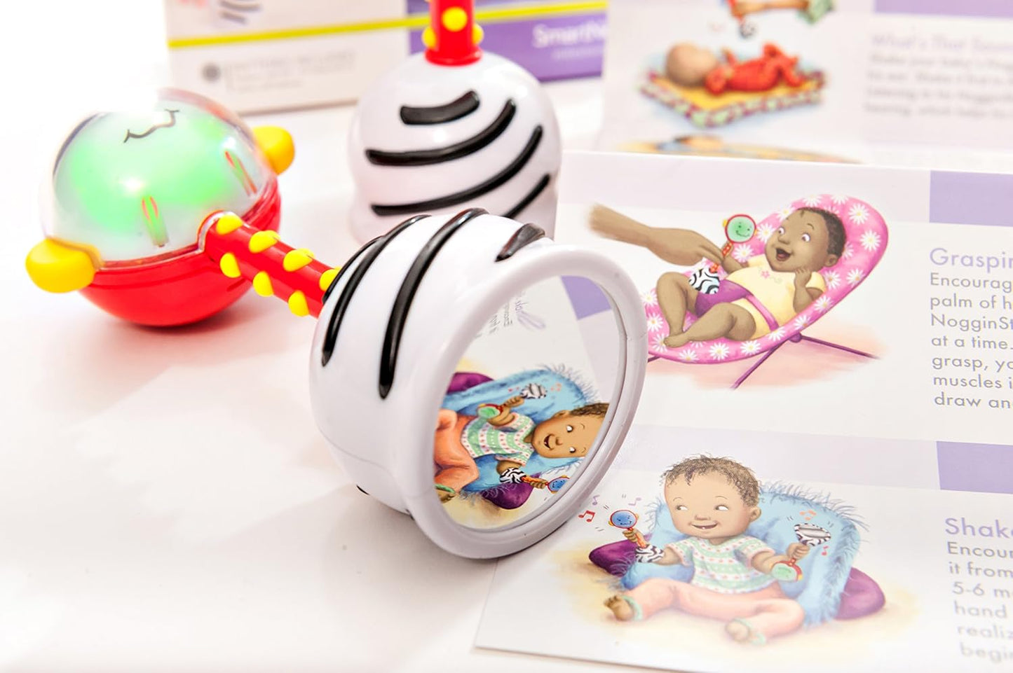 SmartNoggin NogginStik Light-up Developmental Rattle - Color Changing, Textured for Grasping, Mirror & Rattle Sound - Sensory Toy for Babies, Ages 0-12 Months