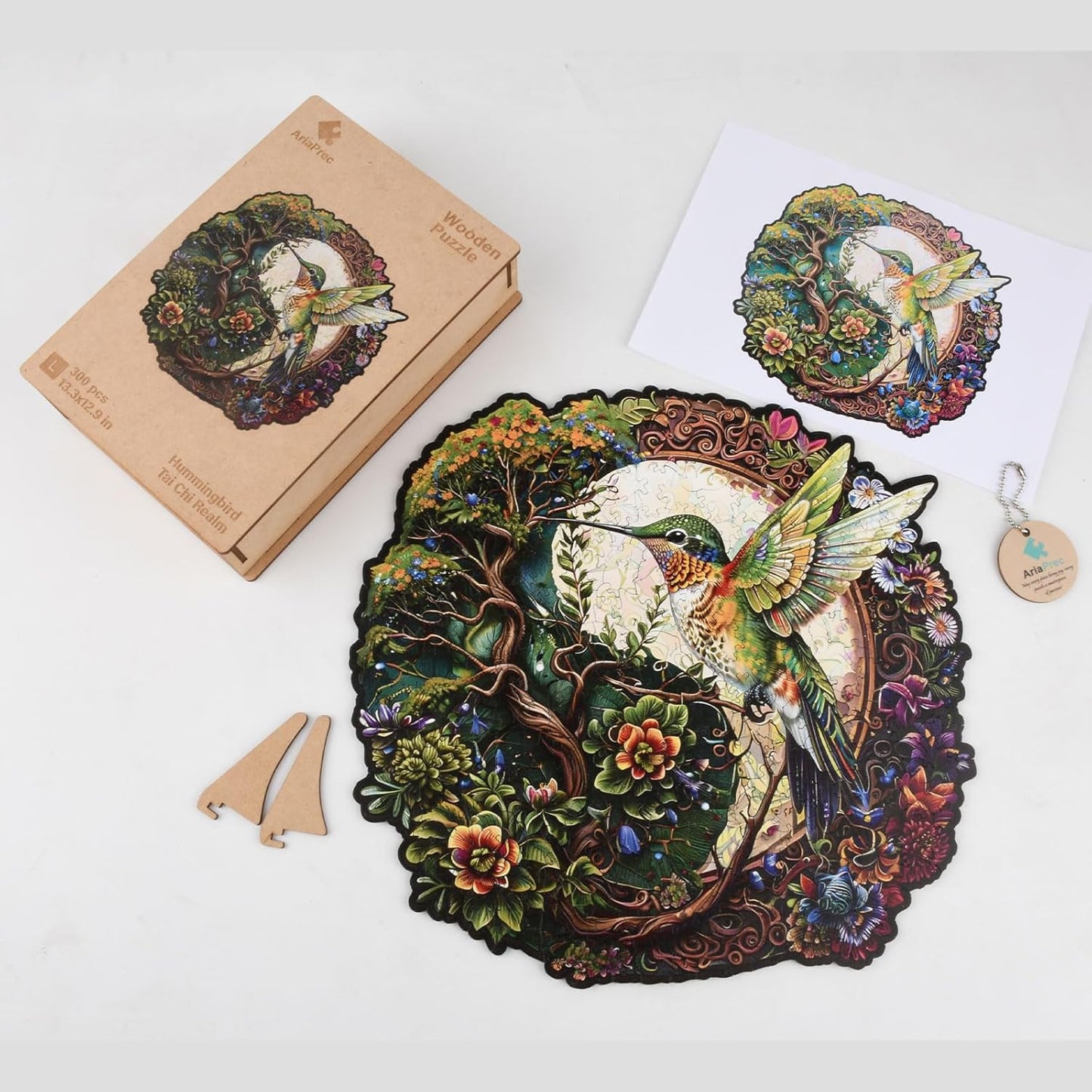 Wooden Jigsaw Puzzle for Adults - Hummingbird Tai Chi Unique Animal Shaped, 11.2x11in, 200 Pieces, Zen Art, Challenging and Fun Gift