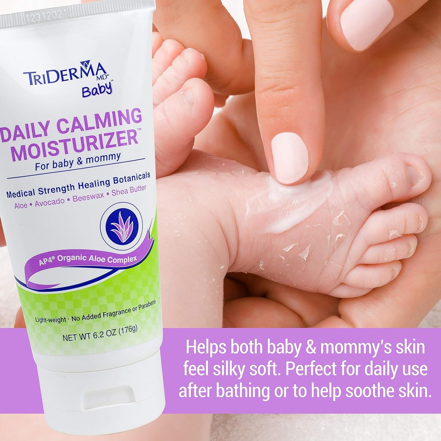 TriDerma Daily Calming Baby Moisturizing Lotion for Baby's Sensitive Skin with Soothing AP4 Aloe Vera, Avocado & Vitamins B & E, Fragrance Free, 6.2 ounce