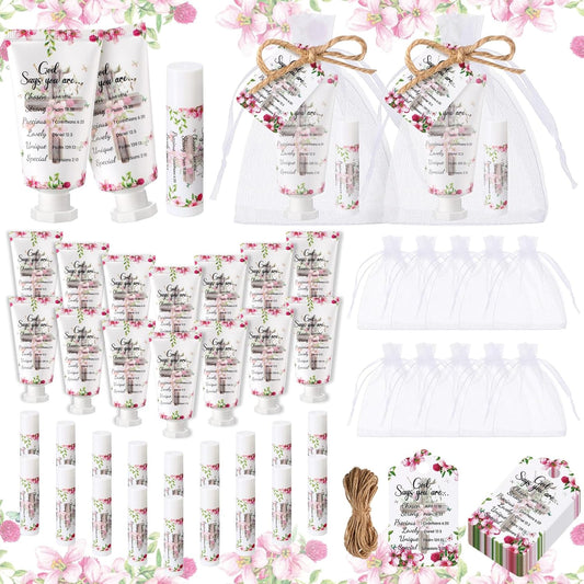 24 Sets Christian Hand Cream and Lip Balm Gift Set Christmas Christian Gift for Women Travel Size Hand Lotion Bible Verse Lip Balm Bulk for Baby Bridal Shower Mom Holiday Gift(Cute)