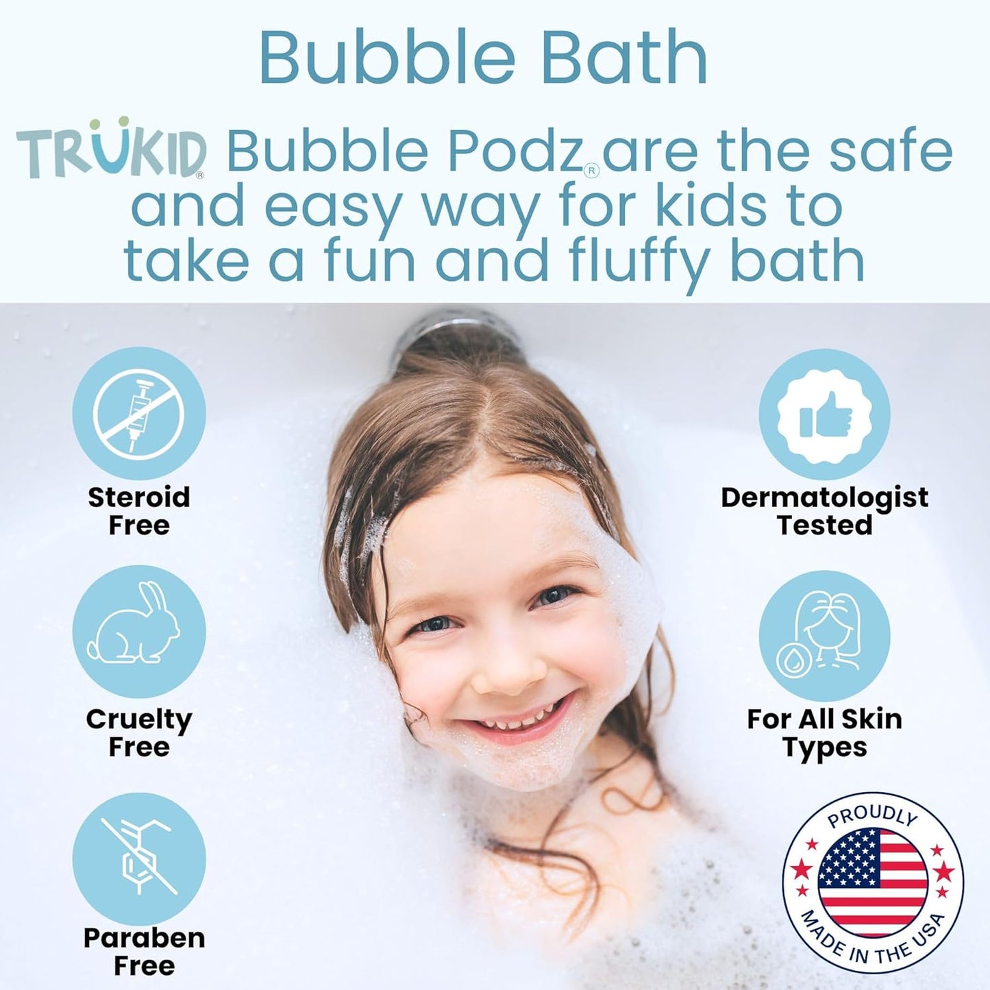 TruKid Bubble Podz Bubble Bath for Kids, Toddlers, & Babies, Tear Free Gentle & Refreshing Bath Bomb for Sensitive Skin with Natural Moisturizers, Non-Toxic, pH Balanced, Lavender Scent (10 Podz)