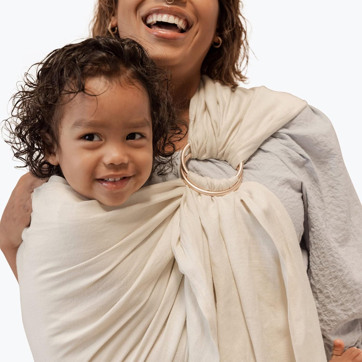 WildBird Ring Sling Baby Carrier for New Moms & Dads & Caregivers - Made from 100% Belgium Linen - for Newborns to Toddlers Up to 35 lbs - Long 90" Size (Sparrow Fabric/Bronze Ring)