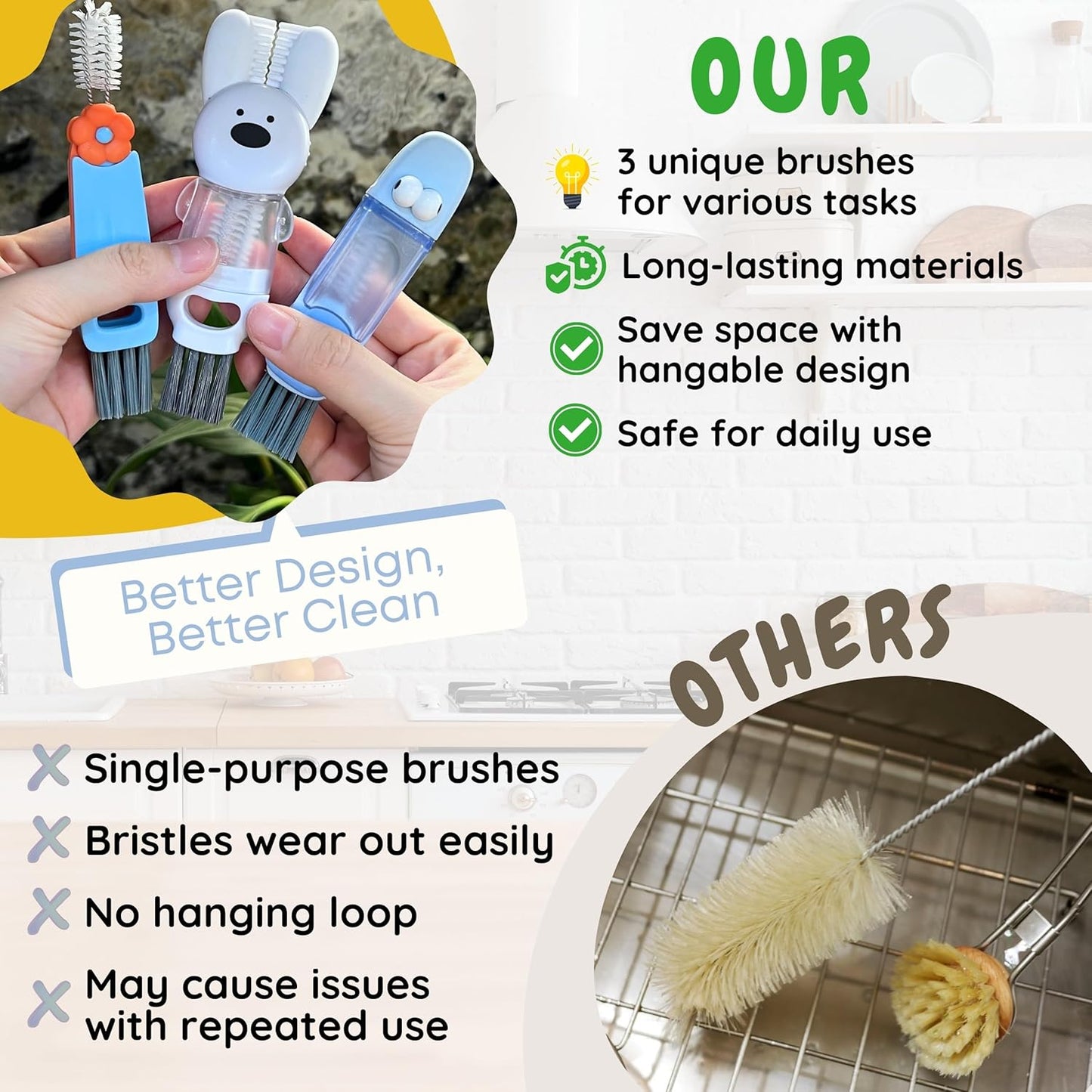 Cup Lid Cleaning Brush, 3 in 1 Cup Cleaner Brush New Multifunctional Lid Cleaner Lid Brush Cleaning Tool Multipurpose Bottle Gap Cleaner Brush Blue