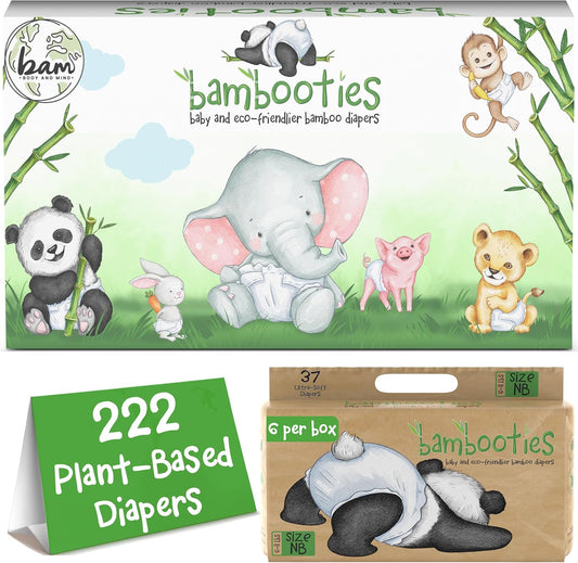 Bamboo Baby Diapers, Totally Chlorine Free for Sensitive Skin for Newborns to XXL. Hypoallergenic & Non Toxic Eco Friendlier Plant-Based Materials. TCF NB Newborn Size (222 ct)