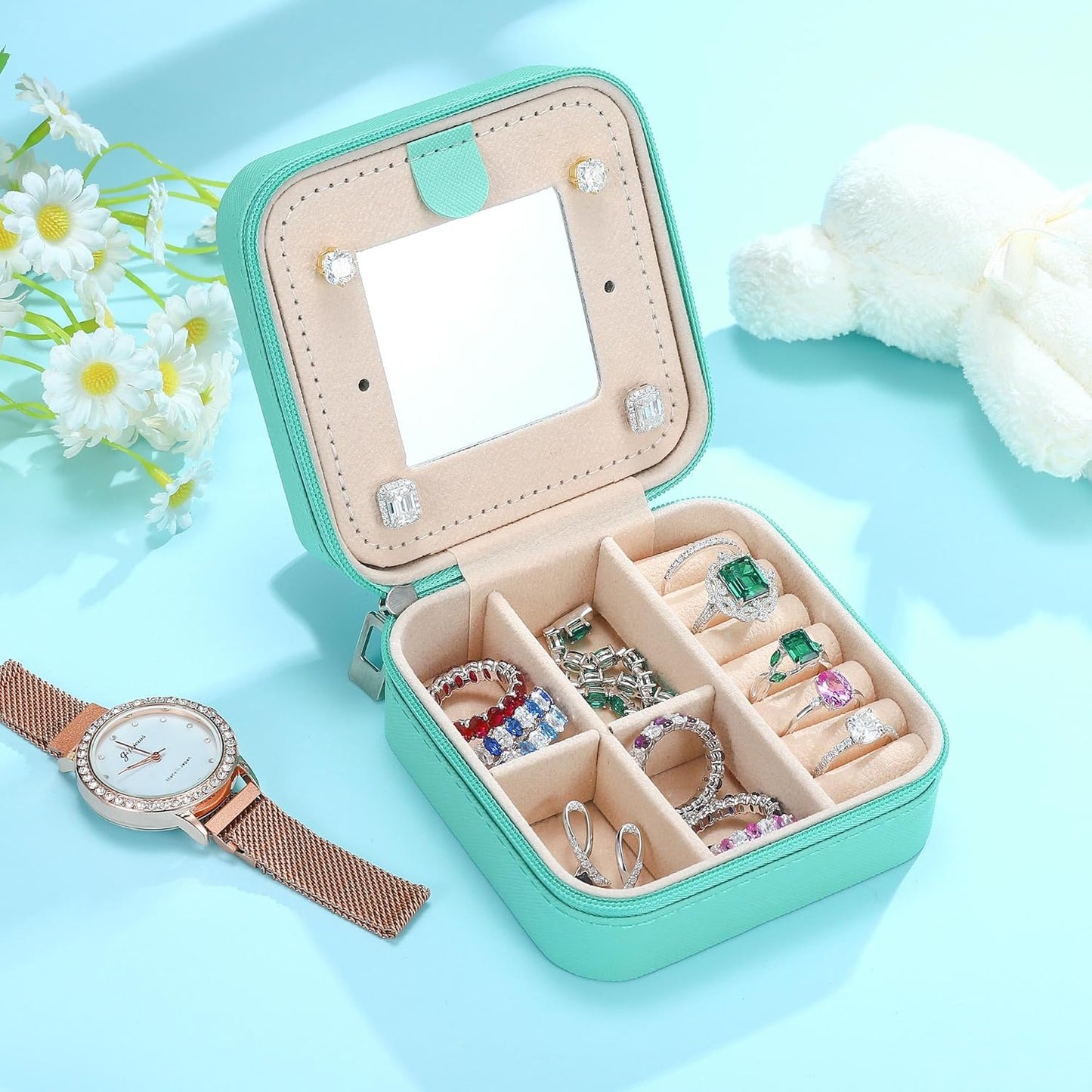 Parima Travel Jewelry Box for Girls Women, Jewelry Organizer Box | Personalized Jewelry Boxes for Women Girls Jewelry Box | Necklace Earrings Ring Box | Travel Jewelry Organizer Box - Letter J, Blue