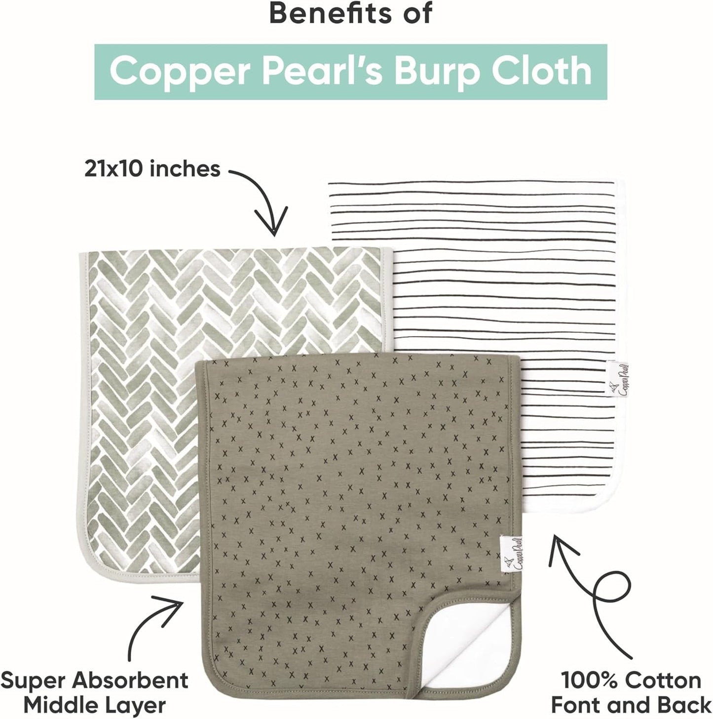 Copper Pearl Premium Baby Burp Cloths - 3-Pack Large Cotton Burp Cloths, Extra Soft Spit Up Rags with 3 Absorbent Layers, Perfect for Baby Boy and Baby Girl Gifts (21" x 10" Size, Wizarding World Set)