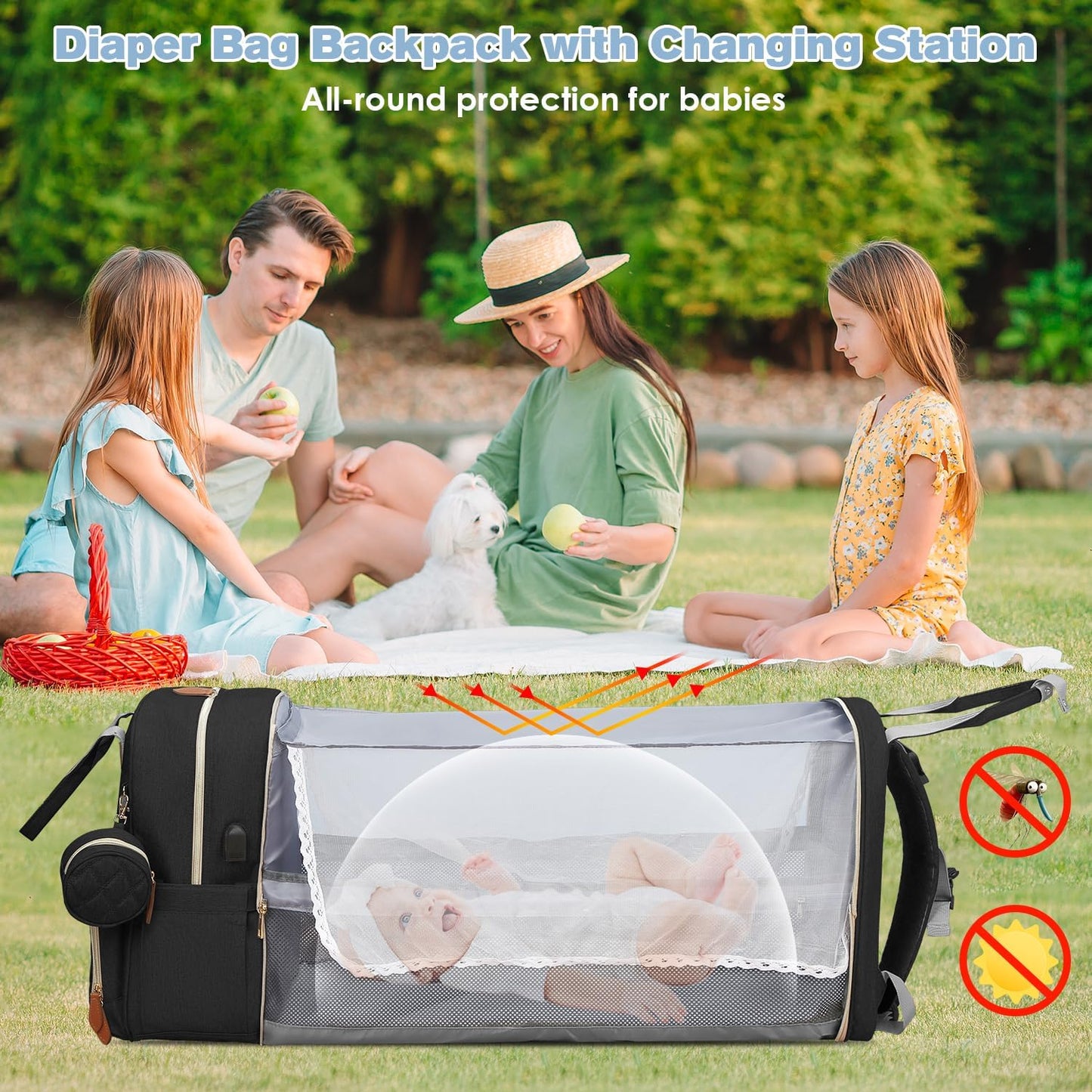 Diaper Bag Backpack, Large Diaper Bag with Changing Station, Baby Bag, New Mom Gifts, Lightweight Waterproof Unisex Diaper Bag with Insulated Pockets and USB Charging Port, Black